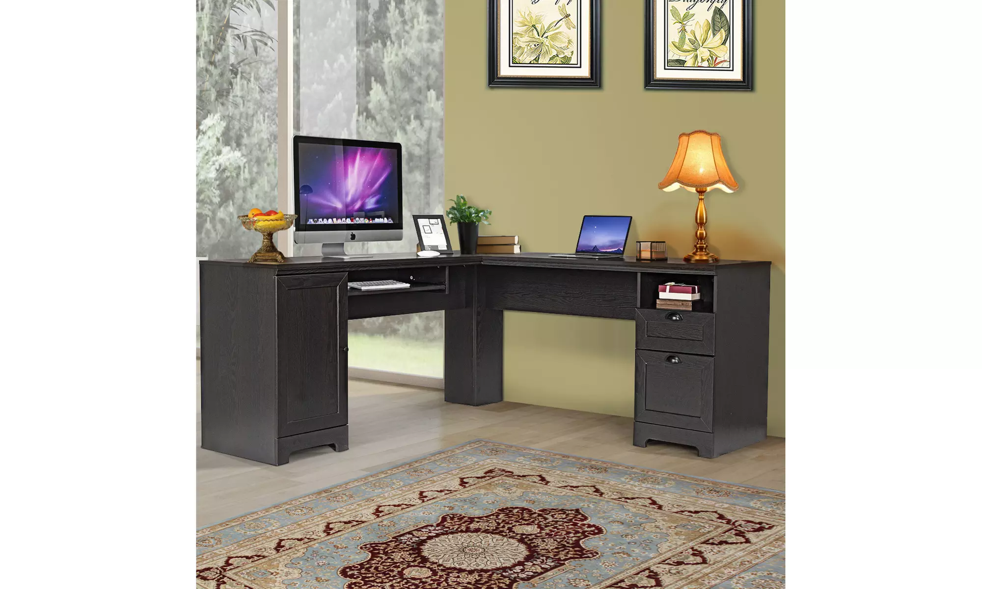 L-Shaped Corner Computer Desk Writing Table Study Workstation w/ Drawers Storage