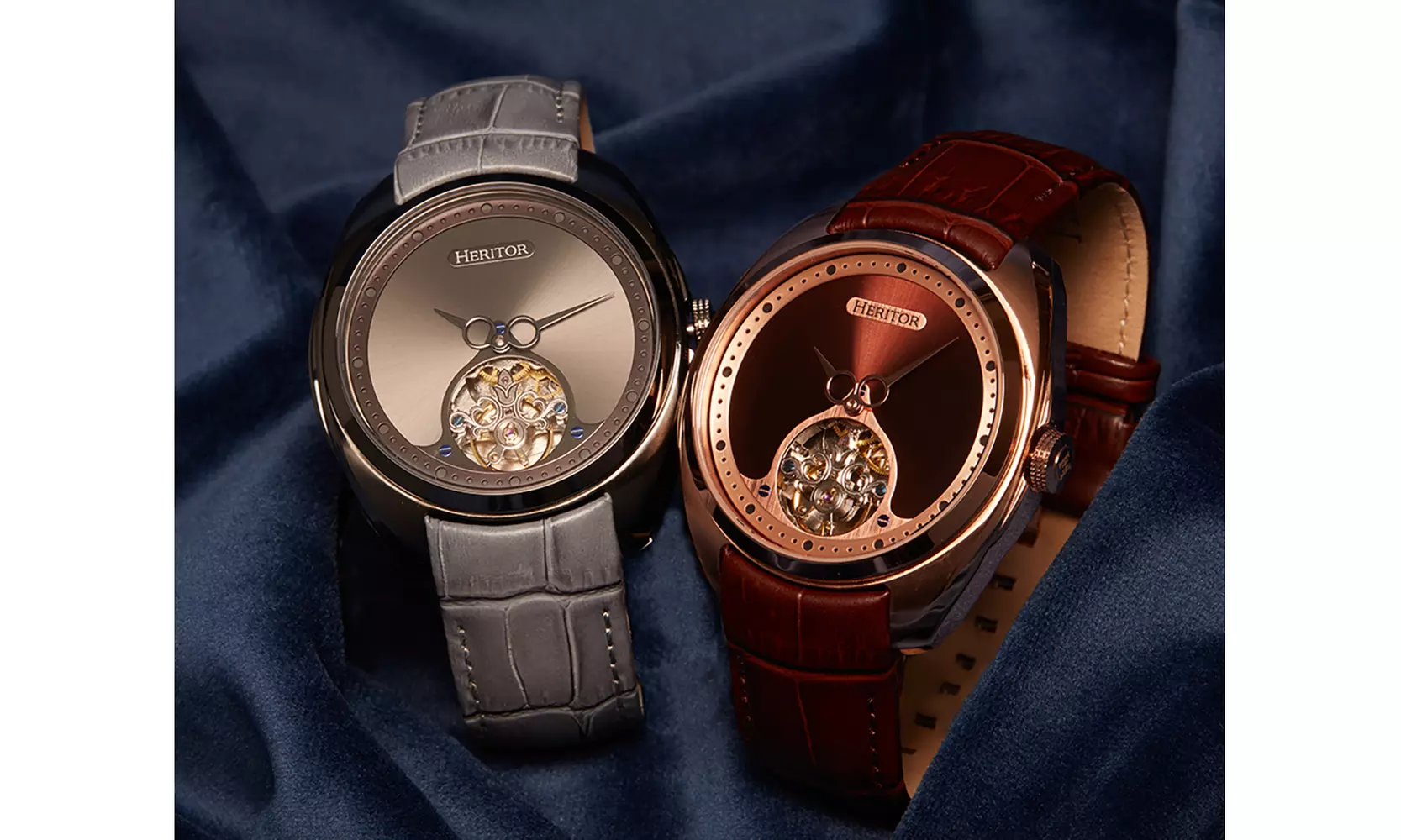 Heritor Automatic Roman Semi-Skeleton Leather-Band Watch - Primary Image