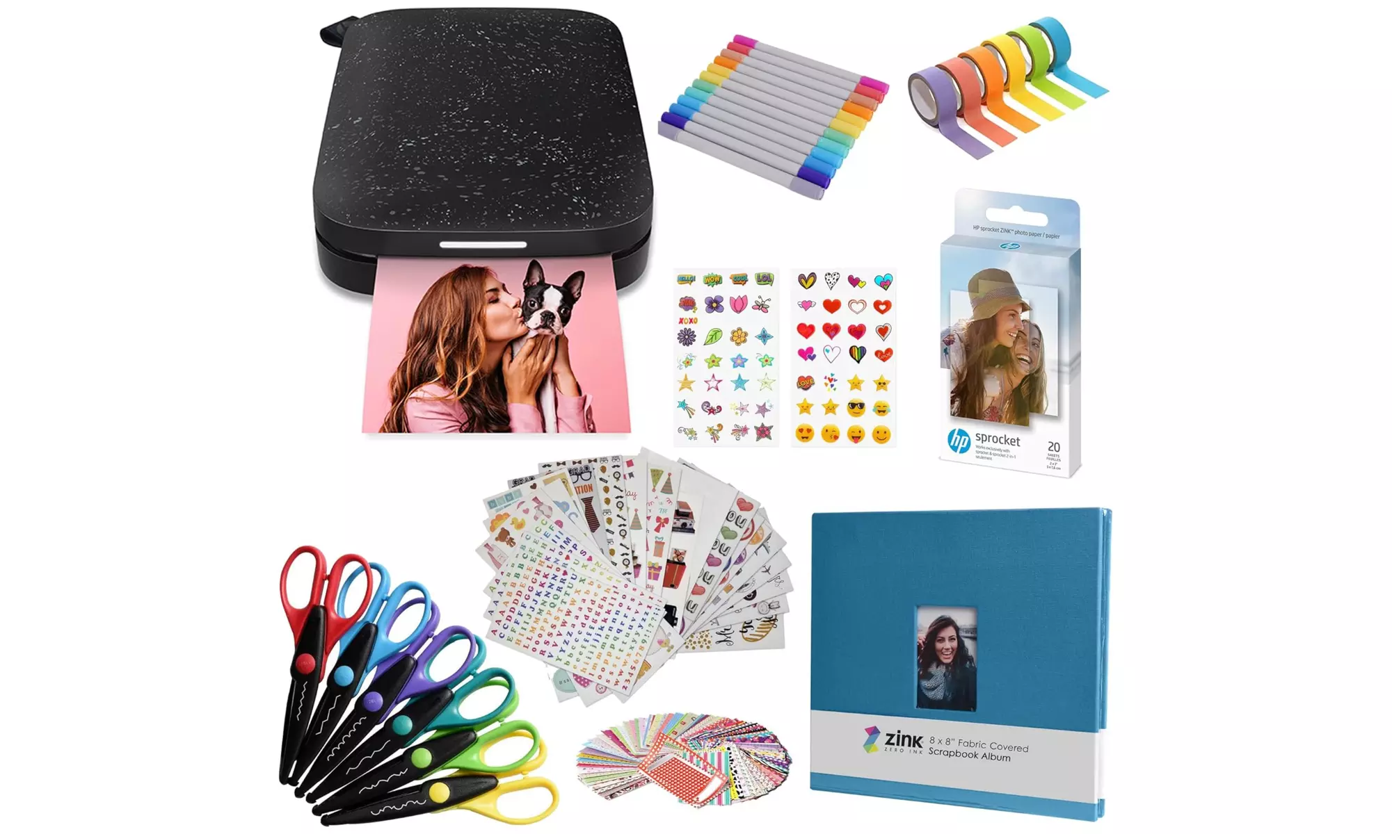 HP Sprocket Portable 2x3" Instant Photo Printer, Accesories & Scrapbook Bundle
