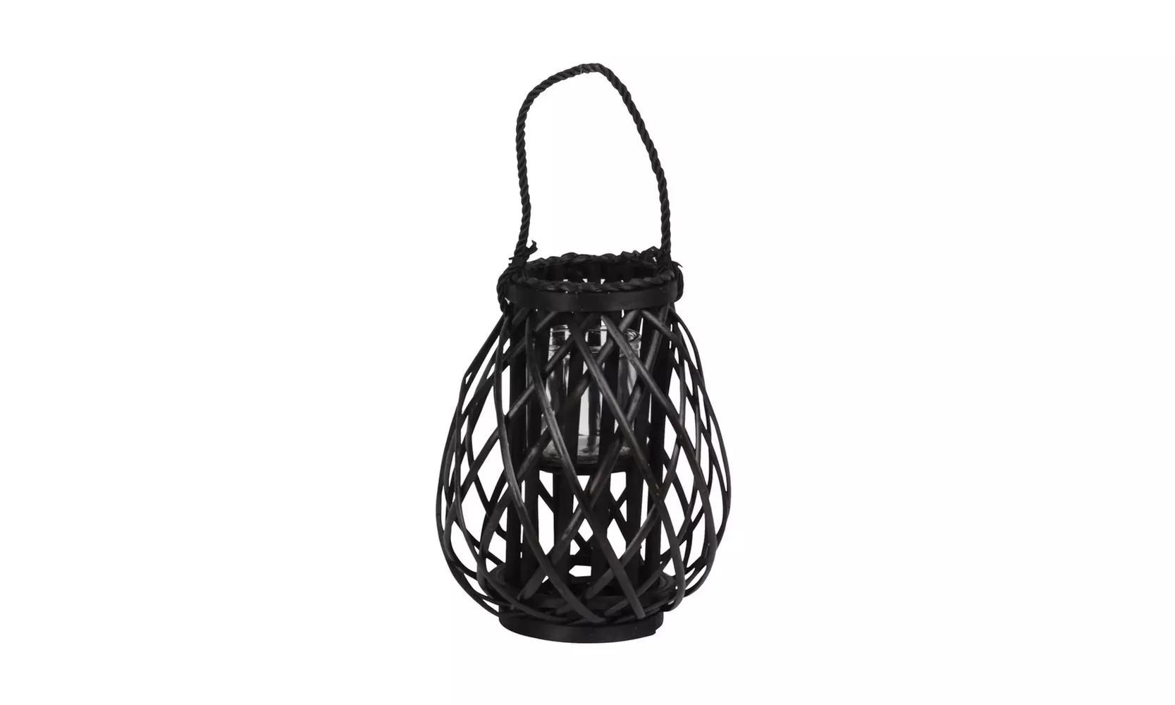 Bamboo Round Lantern Rope Handle Wooven Rim Mouth, Hurricane Glass Candle Holder - Primary Image