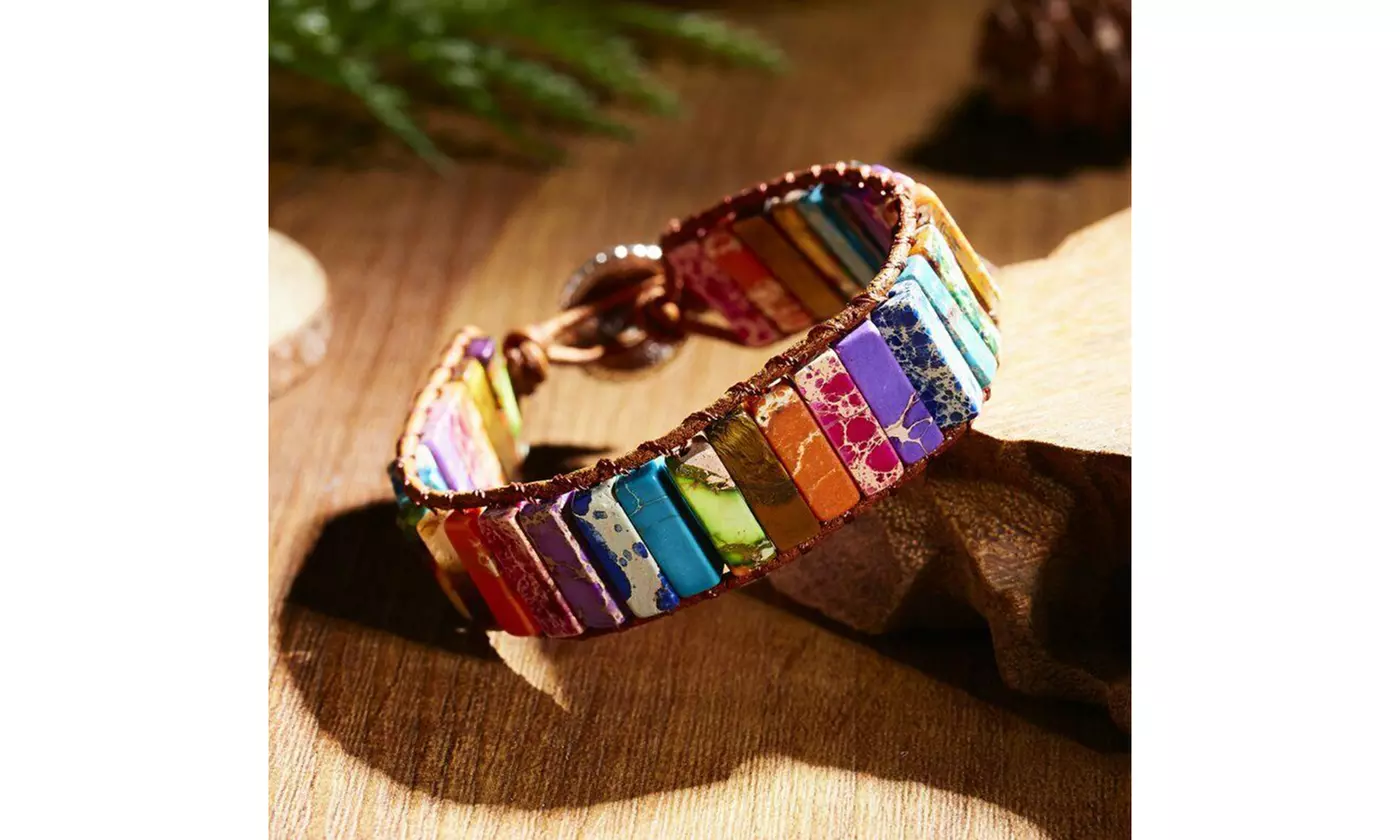 7 Chakra Bracelets with Real Stones Rainbow Wrap Healing Bead Bracelet