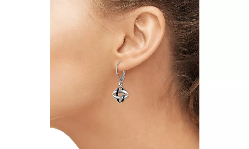 Jewelonfire Accent Black Diamond Drop Dangle Earring in SS - Second Medium