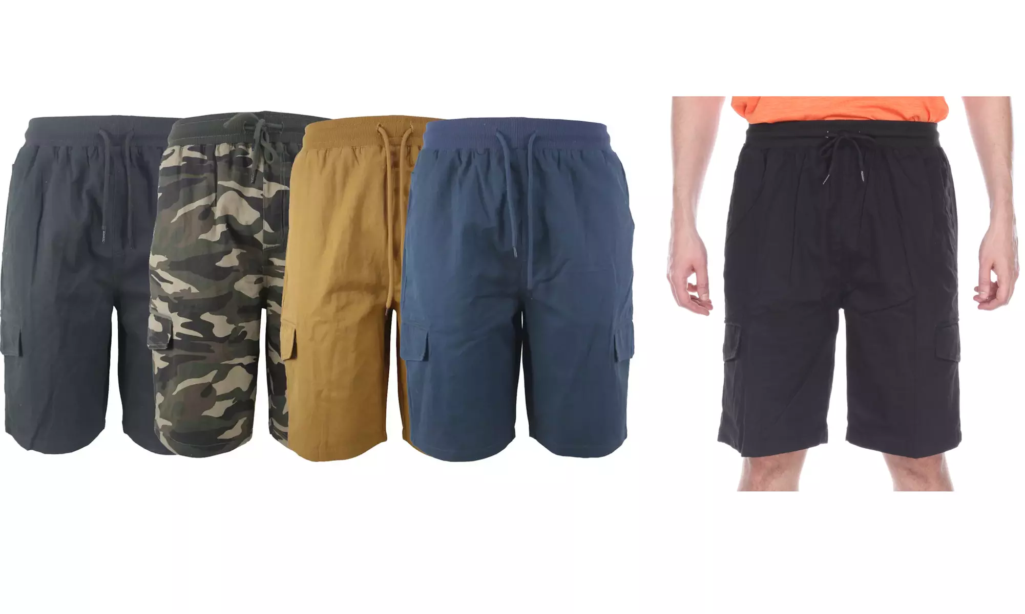 LeeHanTon Men's Solid and Camo Elastic Waist Twill Extra Long Shorts (30-40) - Primary Image