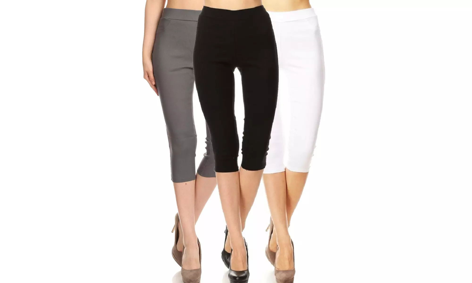 Three-Pack JVINI Women's High Waist Capris Pull-On Skinny Capri Jeggings