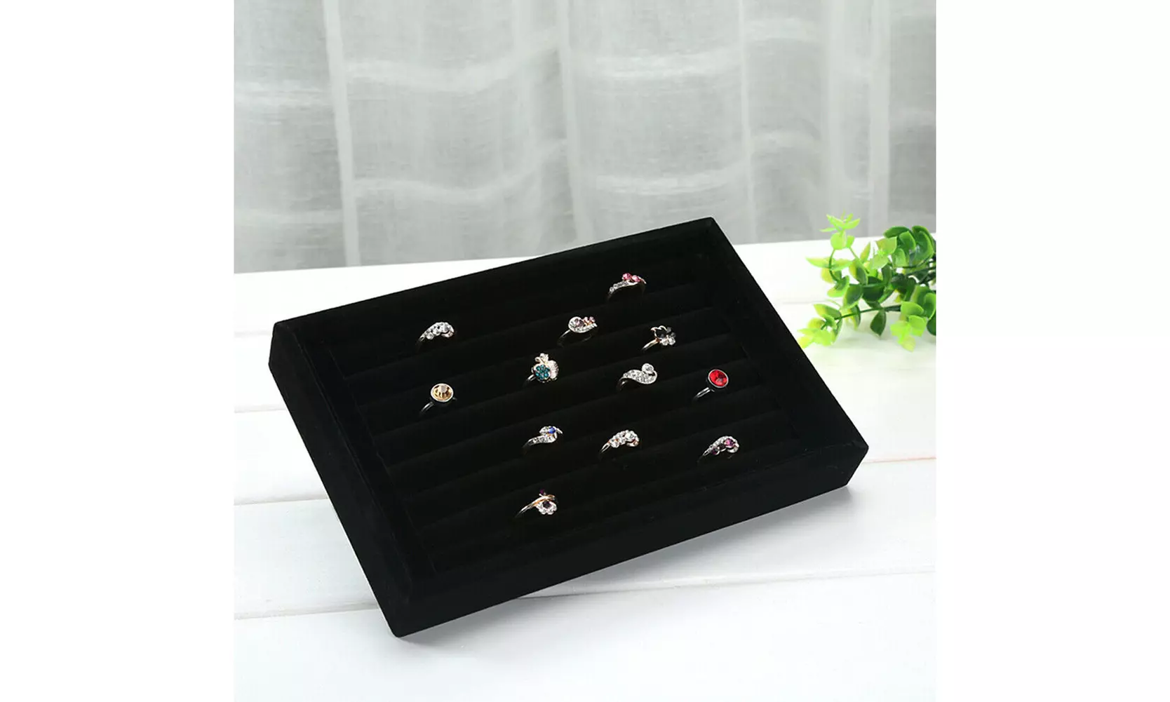1-2 Pc Velvet Jewelry Ring Display Organizer Tray Holder Earring Storage Case