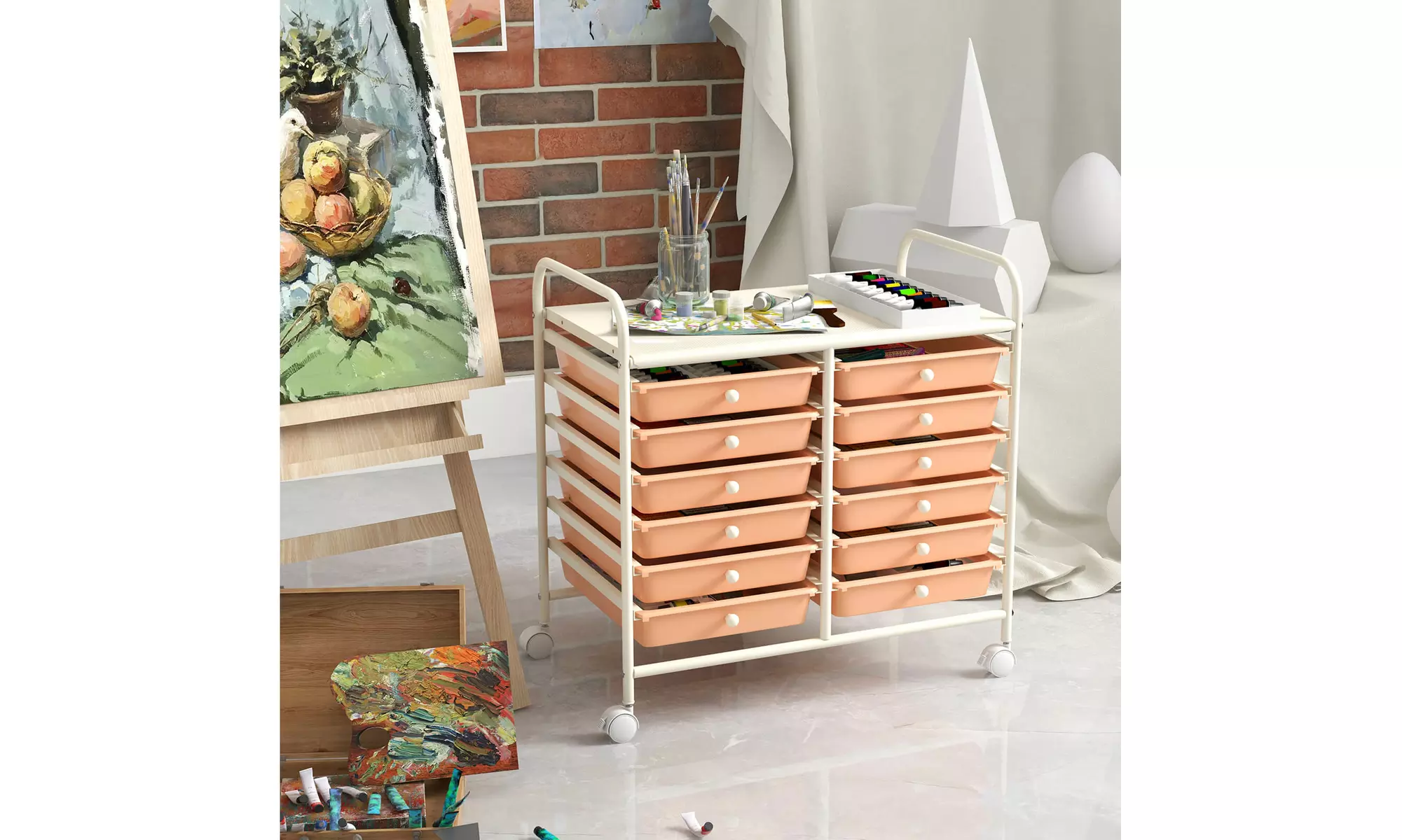 Costway 12 Drawers Rolling Cart Storage Scrapbook Paper Studio Organizer Bins
