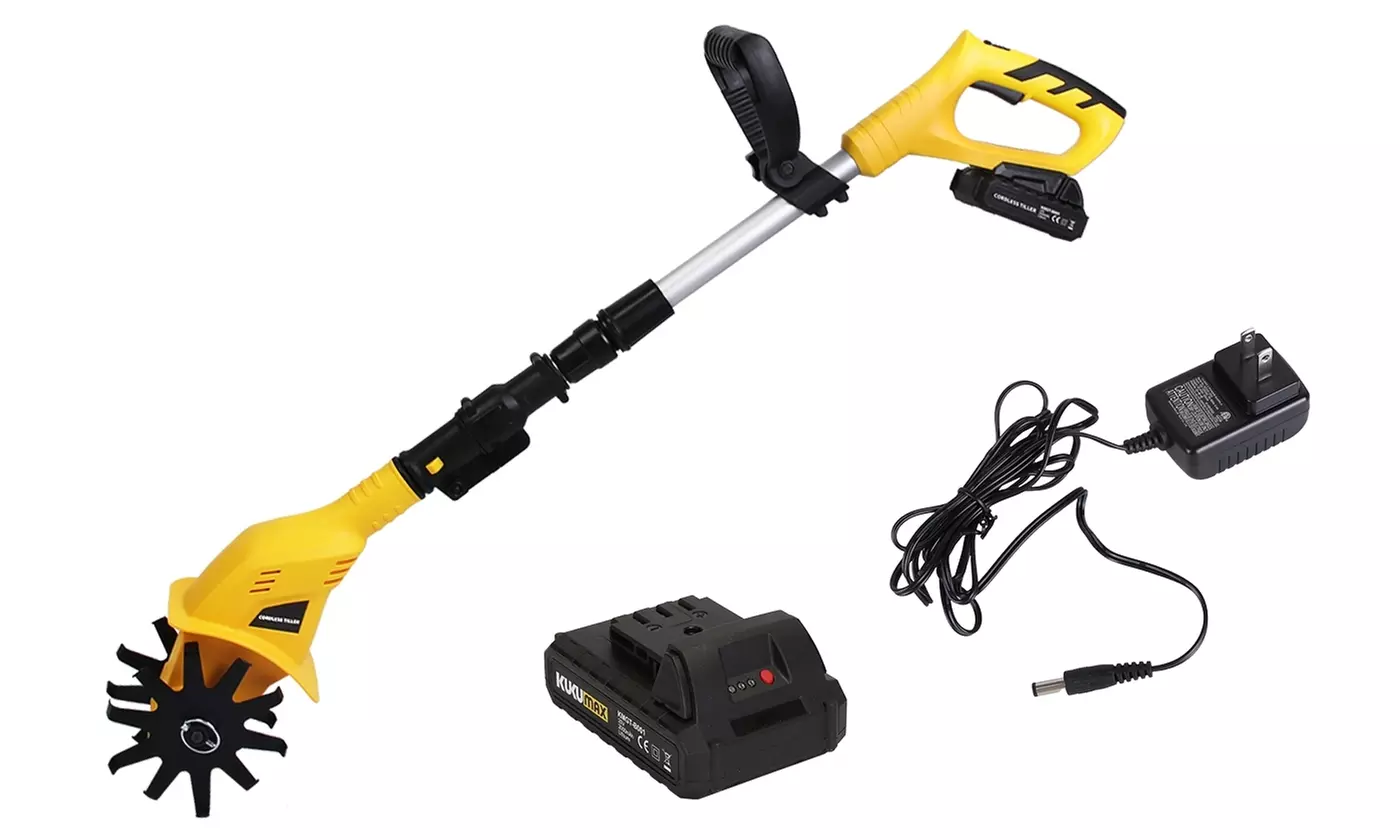 iMounTEK Cordless Electric Garden Tiller Cultivator with Steel Blade Tines