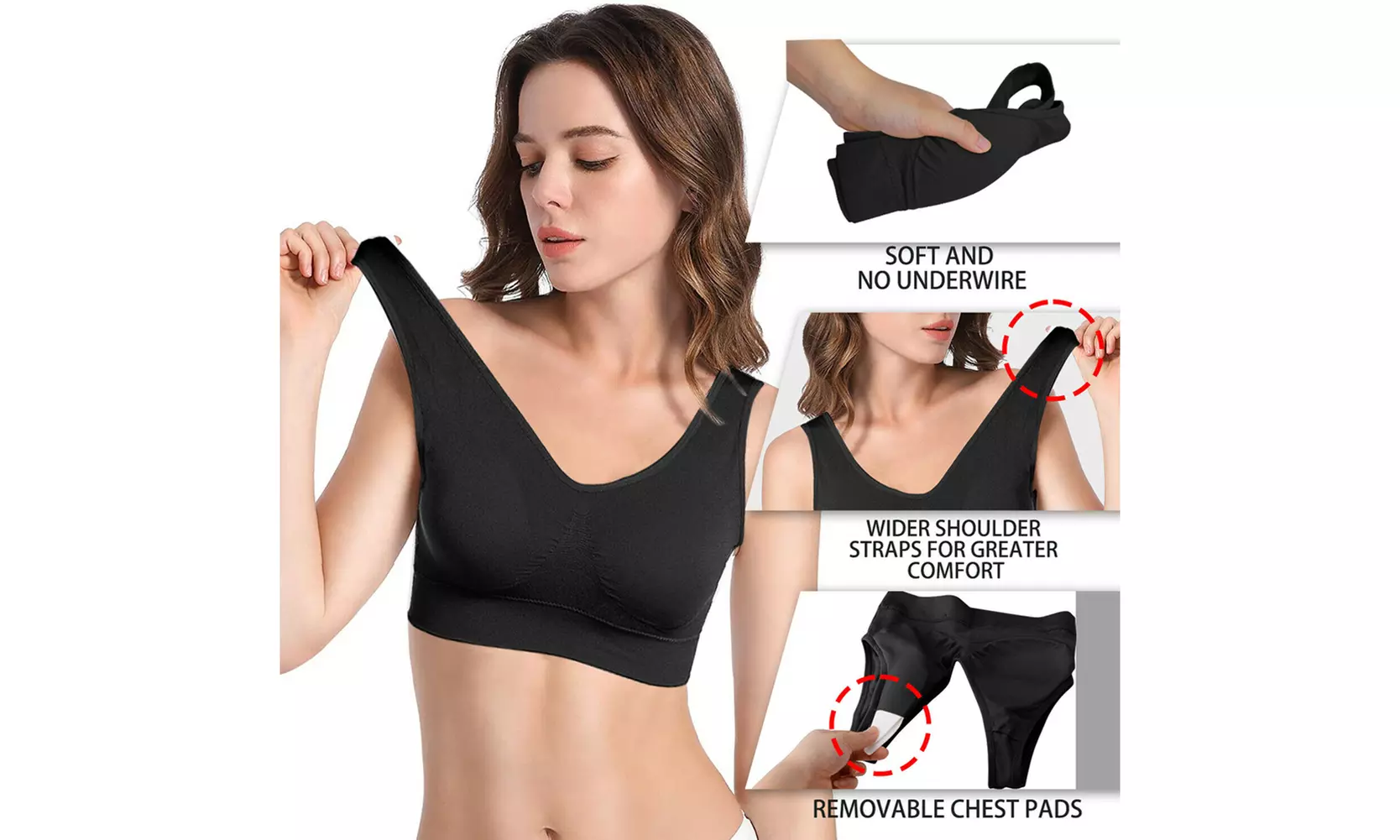 US 2-4 Pack Women's Padded Sports Bra High Impact Seamless Bralette Plus Size