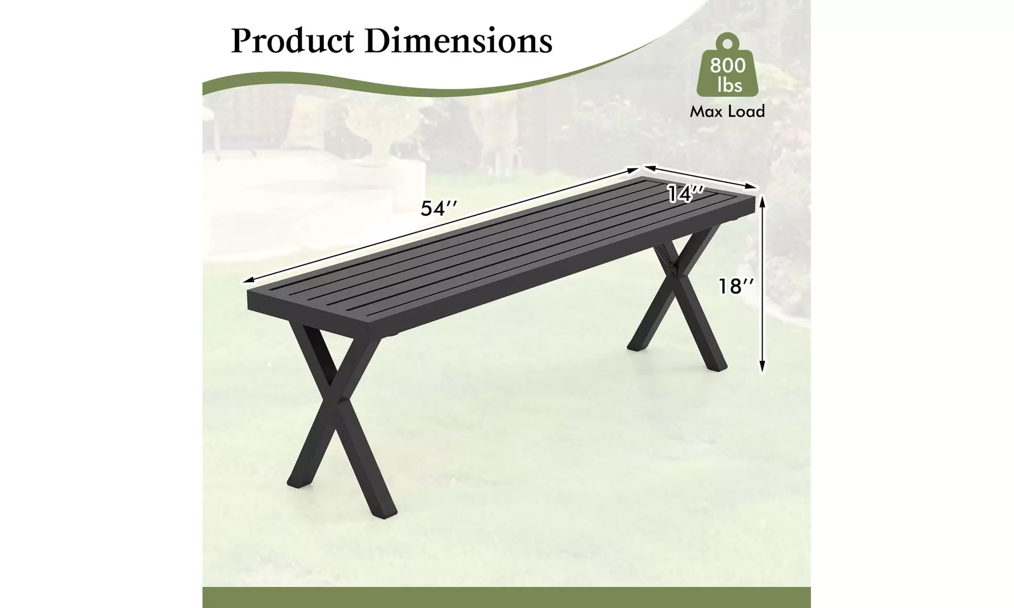 Costway 54 Inch Patio Metal Bench with Slatted Seat and X Legs Backless Loveseat