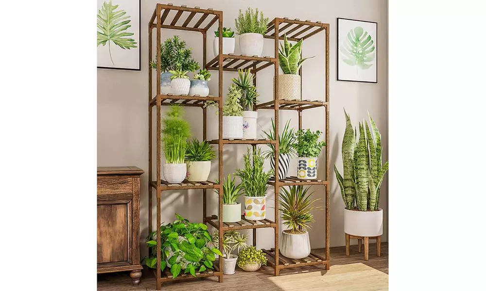 Artisasset 4-Layer 12-Seater Multifunctional Wheel Wooden Plant Stand