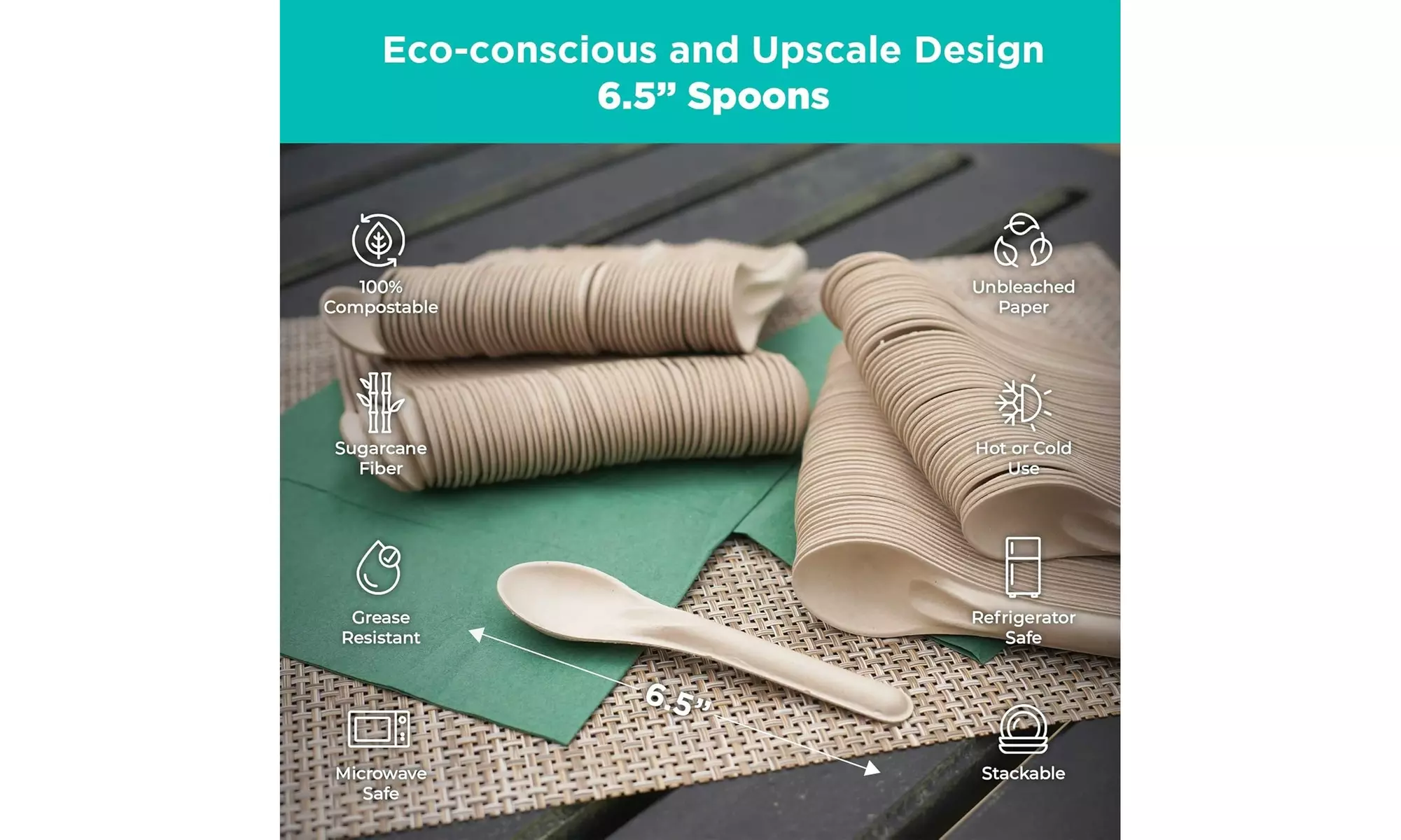 Compostable Renewable Fiber Spoons PFAS, Bleach Free, BPI Certified