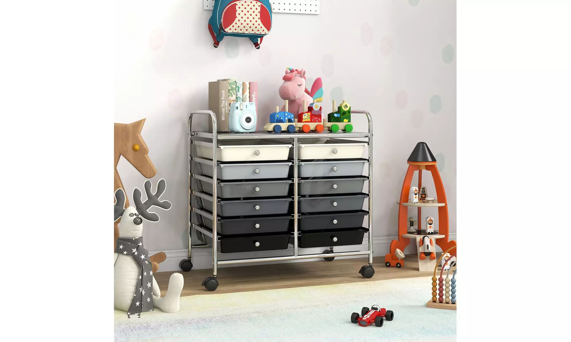 Costway 12 Drawers Rolling Cart Storage Scrapbook Paper Studio Organizer Bins