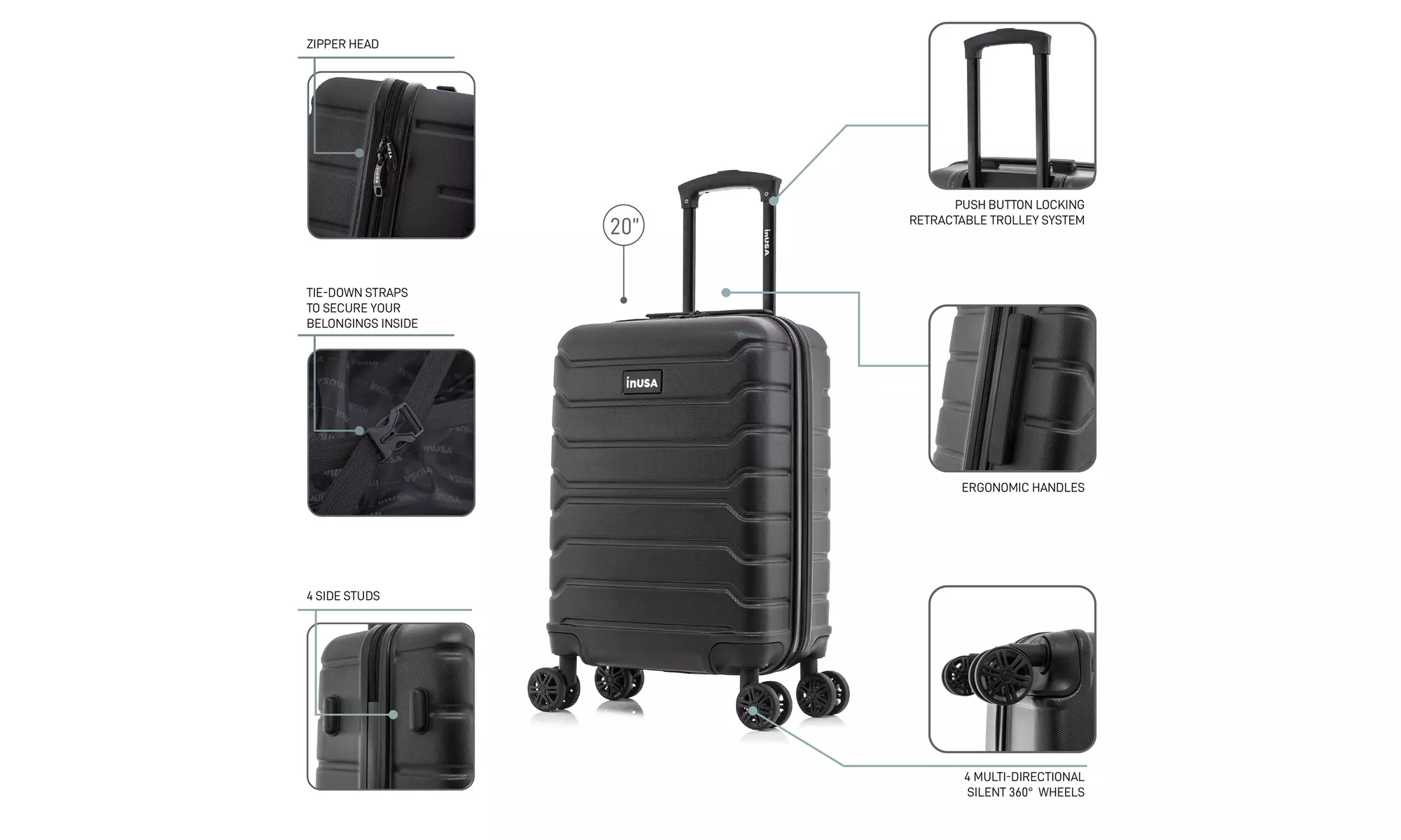 InUSA Trend lightweight hardside spinner luggage 20'', 24", 28" 