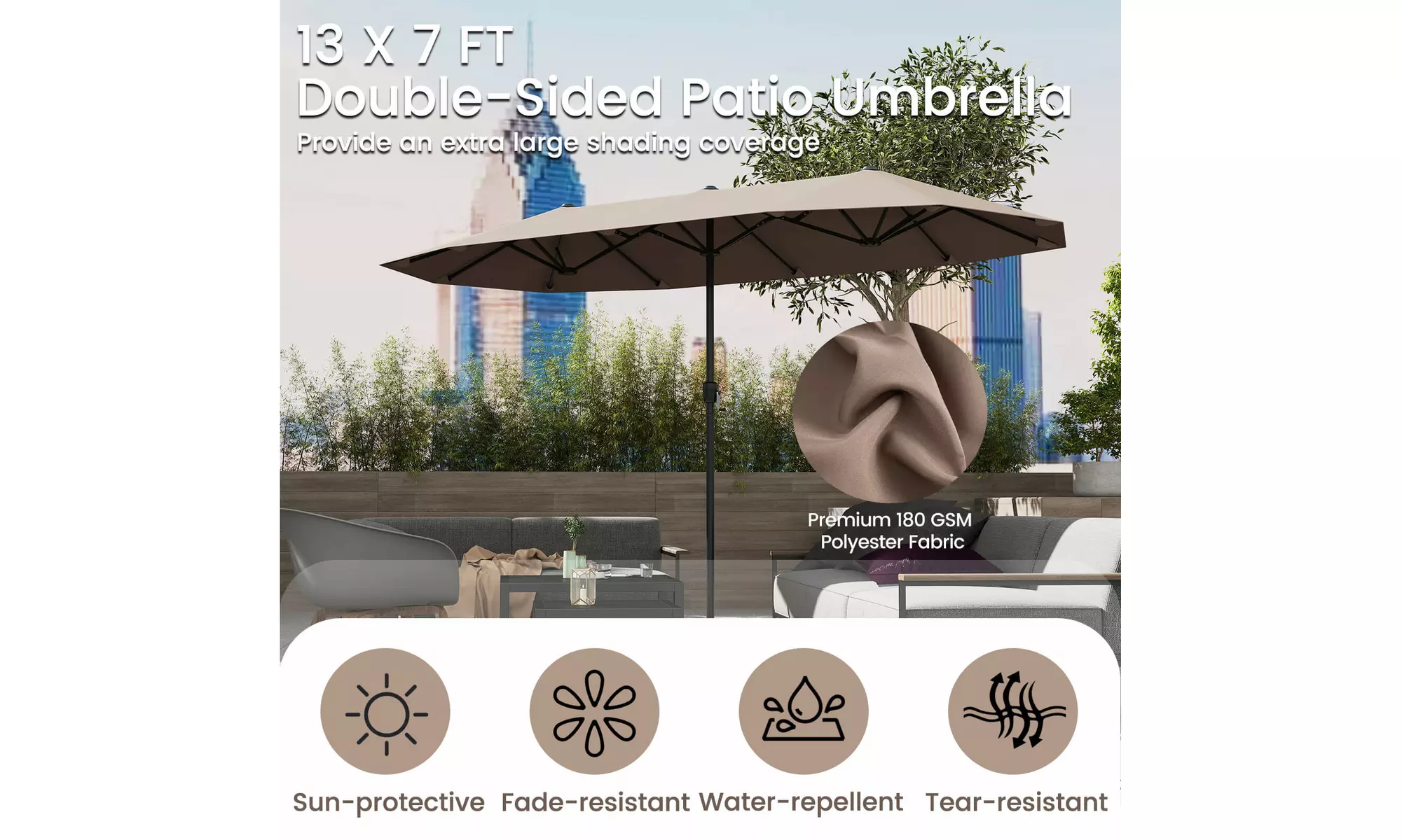 Costway 13ft Outdoor Double-Sided Table Umbrella with Optional LED Lights