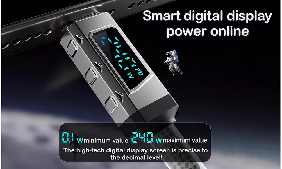 240W Fast Charging Cable with Smart Power Display, Braided Durable Cable