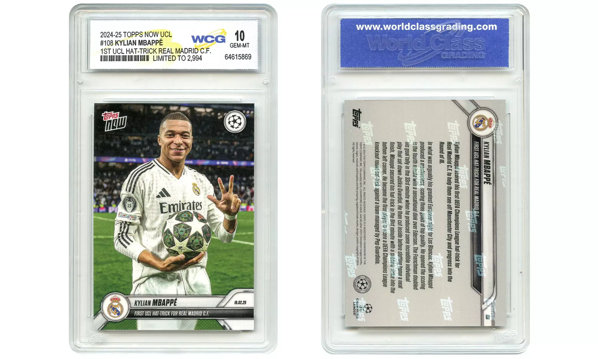 2024-25 Topps UCL KYLIAN MBAPPE 1st Hat Trick Real Madrid Card #108 Gem Mint 10