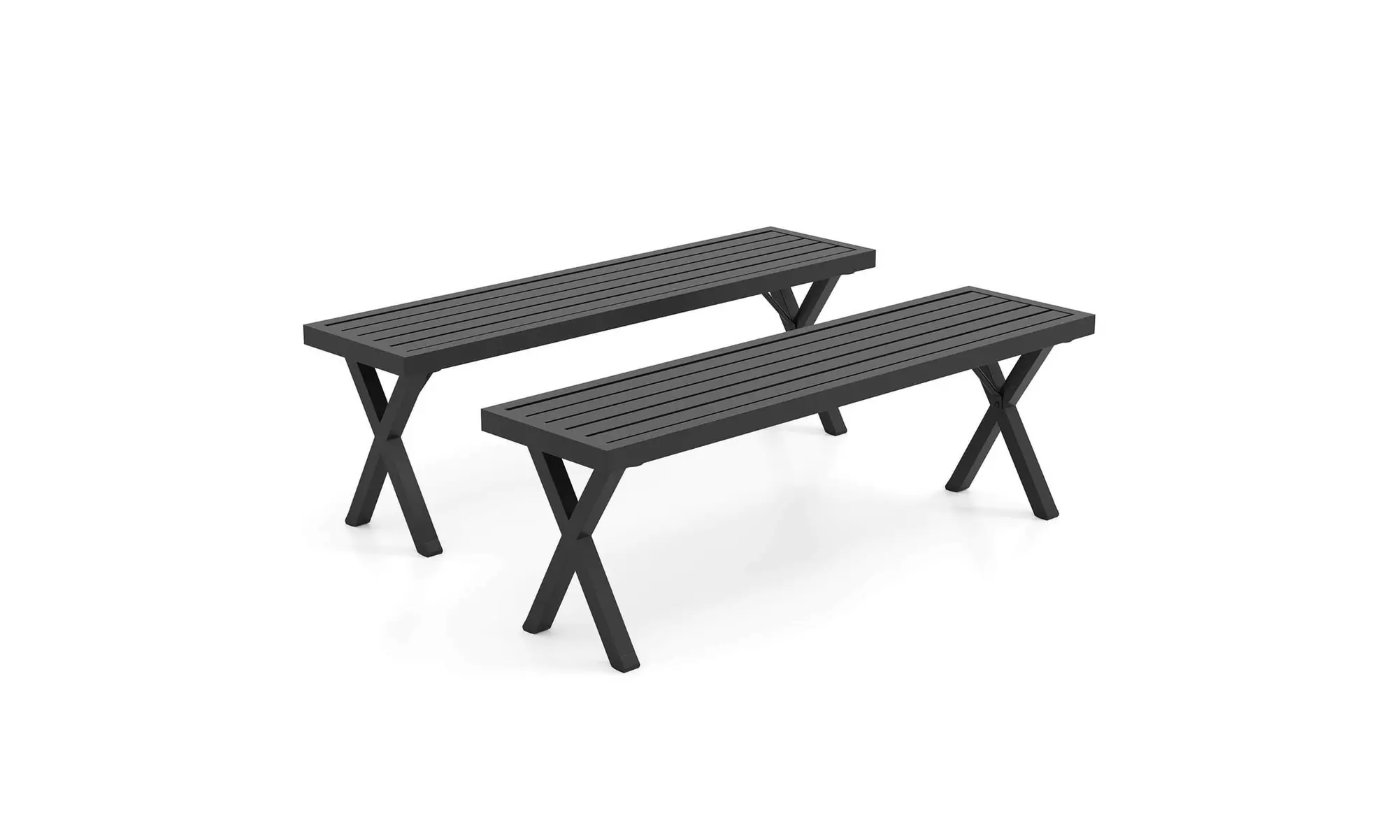 Costway 54 Inch Patio Metal Bench with Slatted Seat and X Legs Backless Loveseat