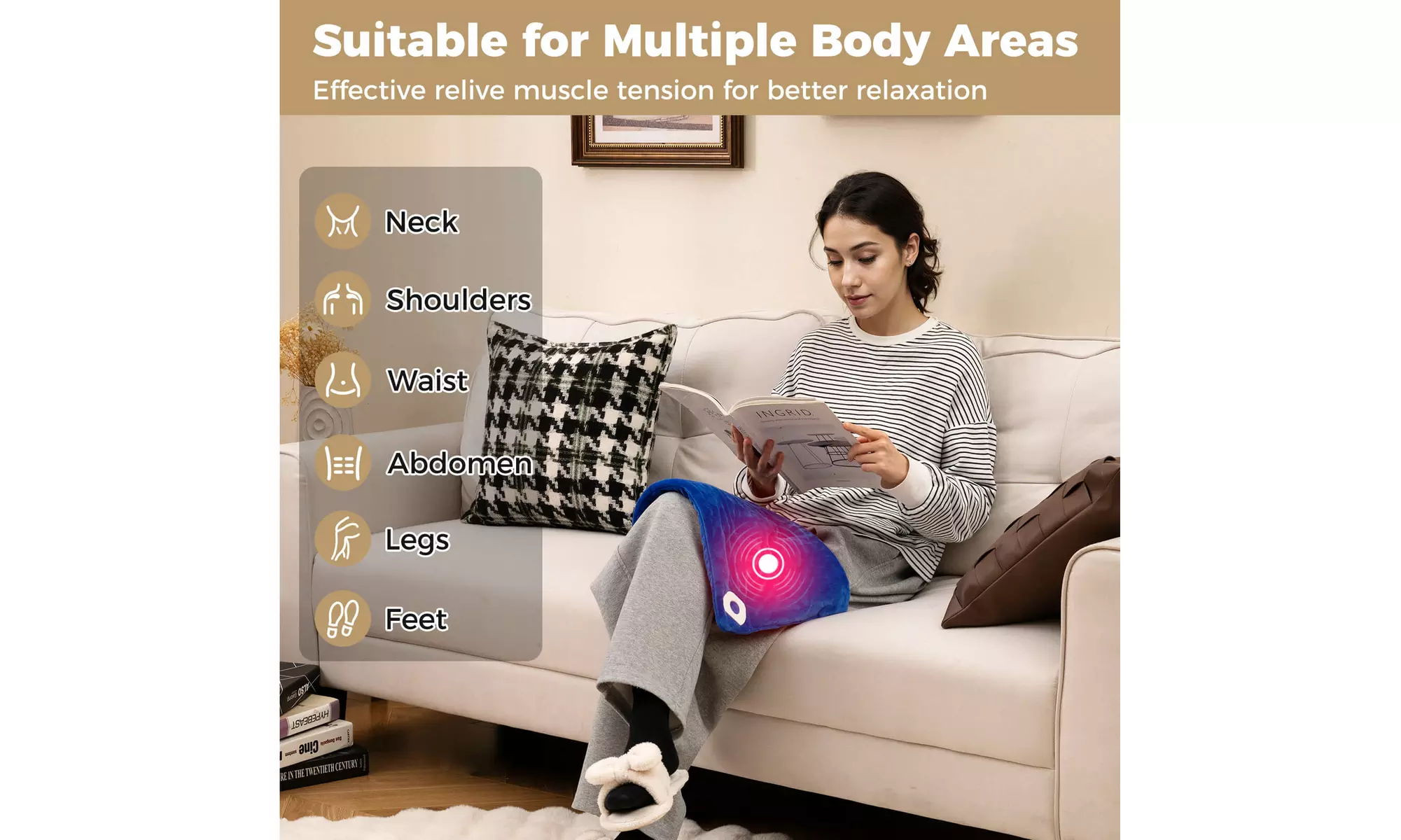 Costway Weighted Heating Pad: 2 Massagers, 5 Heat/Vibration Levels