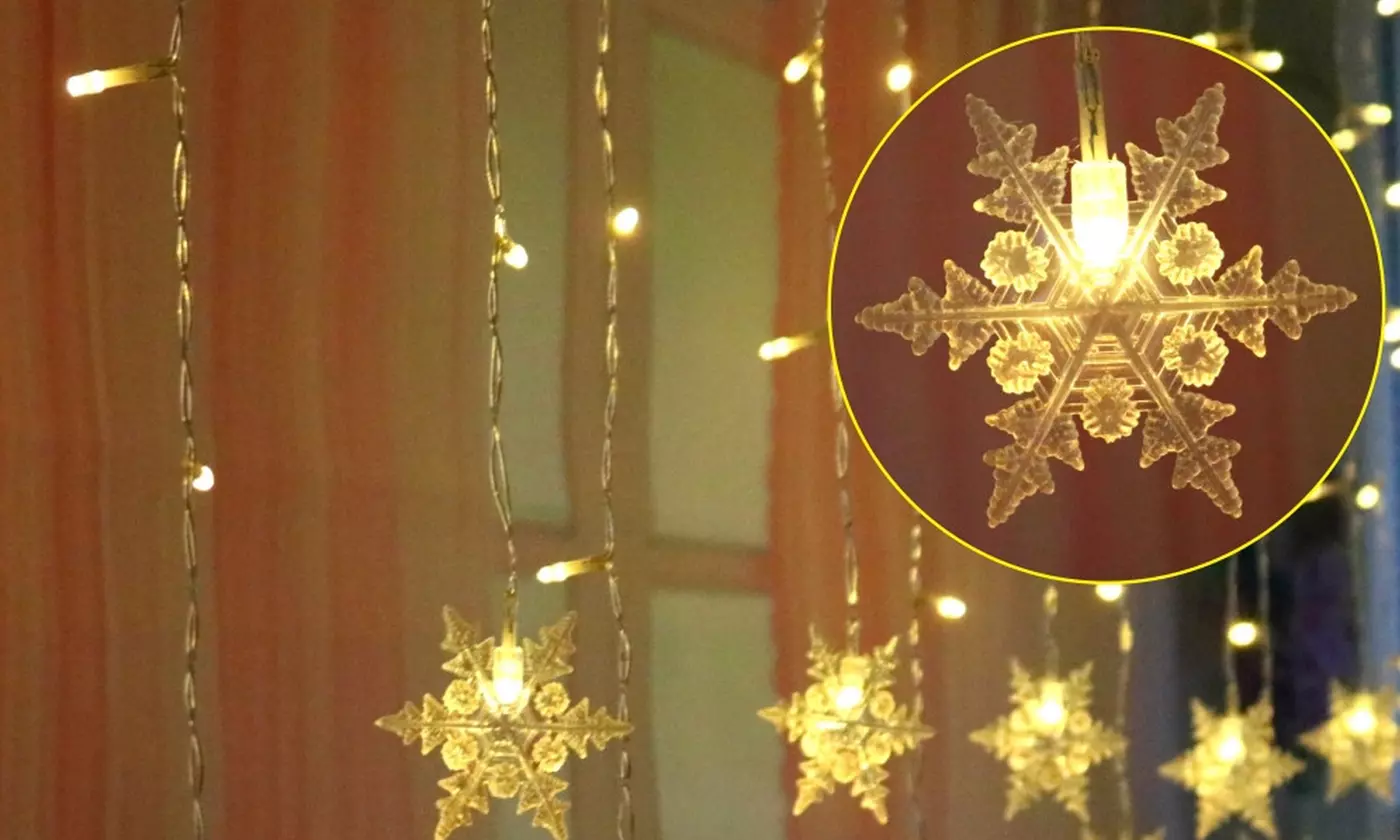 96 LED Christmas Snowflake LED Curtain String Lights Window Curtain Lights
