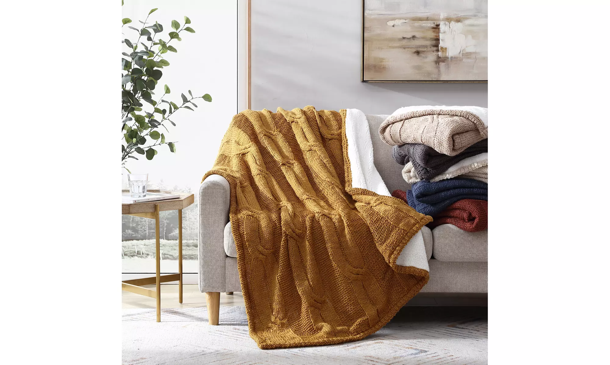 Aspen Cable Knit/Sherpa Throw - Primary Image