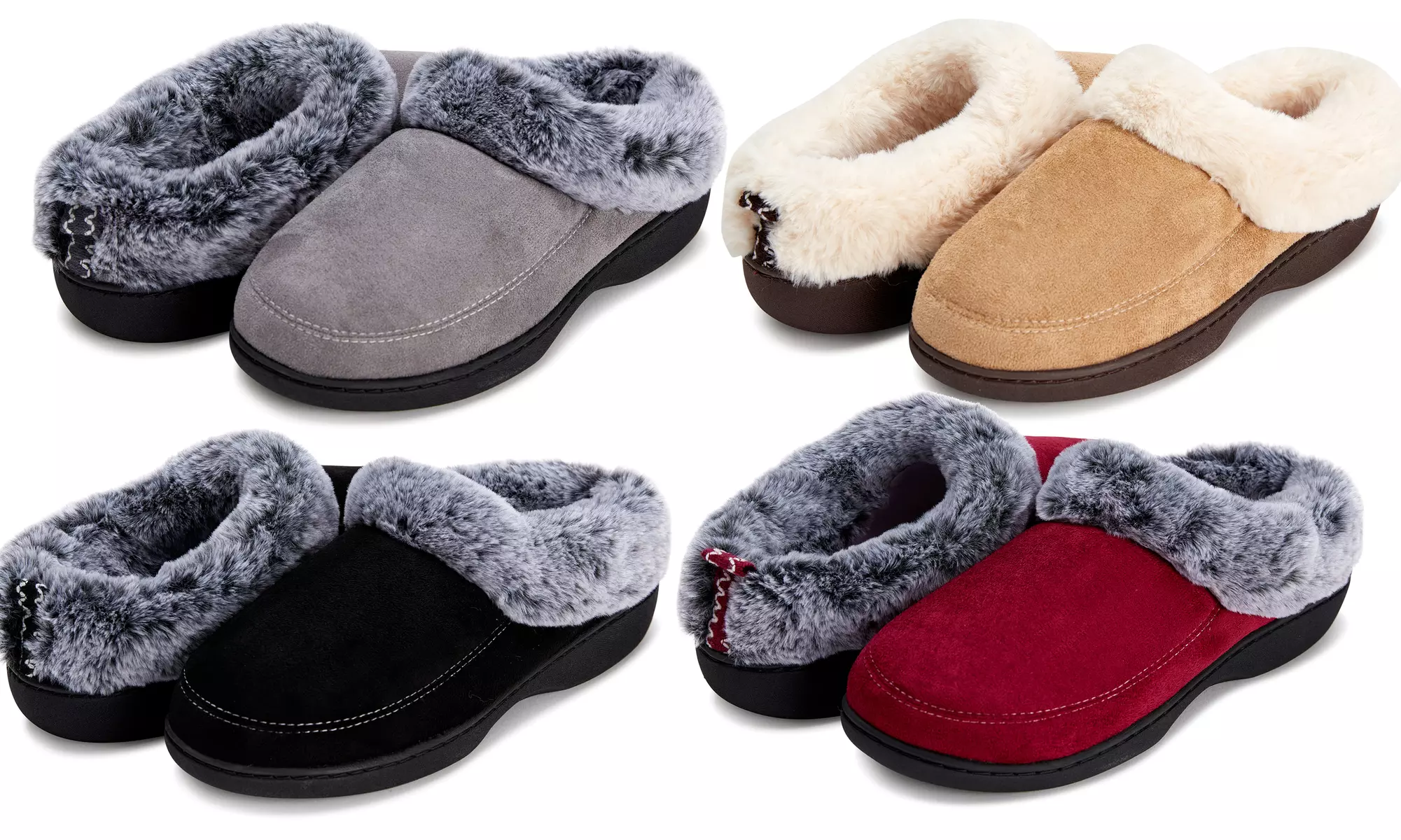 Floopi Women's Two-Tone Fur-Collar Fuzzy Slippers - Primary Image