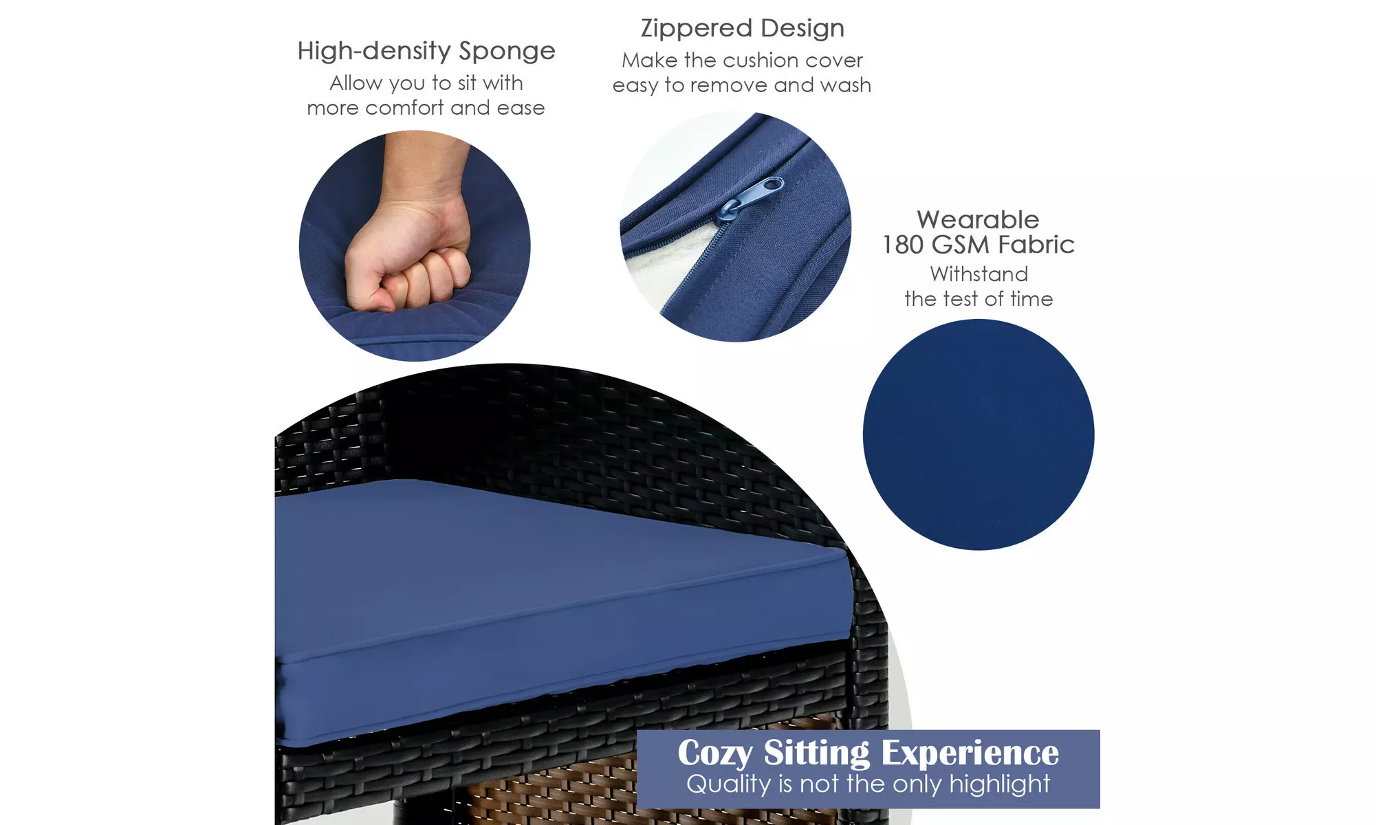 Costway 4PCS Patio Rattan Furniture Set Cushioned Chair Sofa Coffee Table Navy