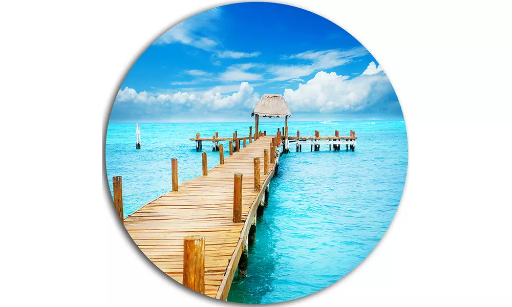 Tropic Paradise Jetty in Mexico' Seascape Circle Metal Wall Art - Second Medium