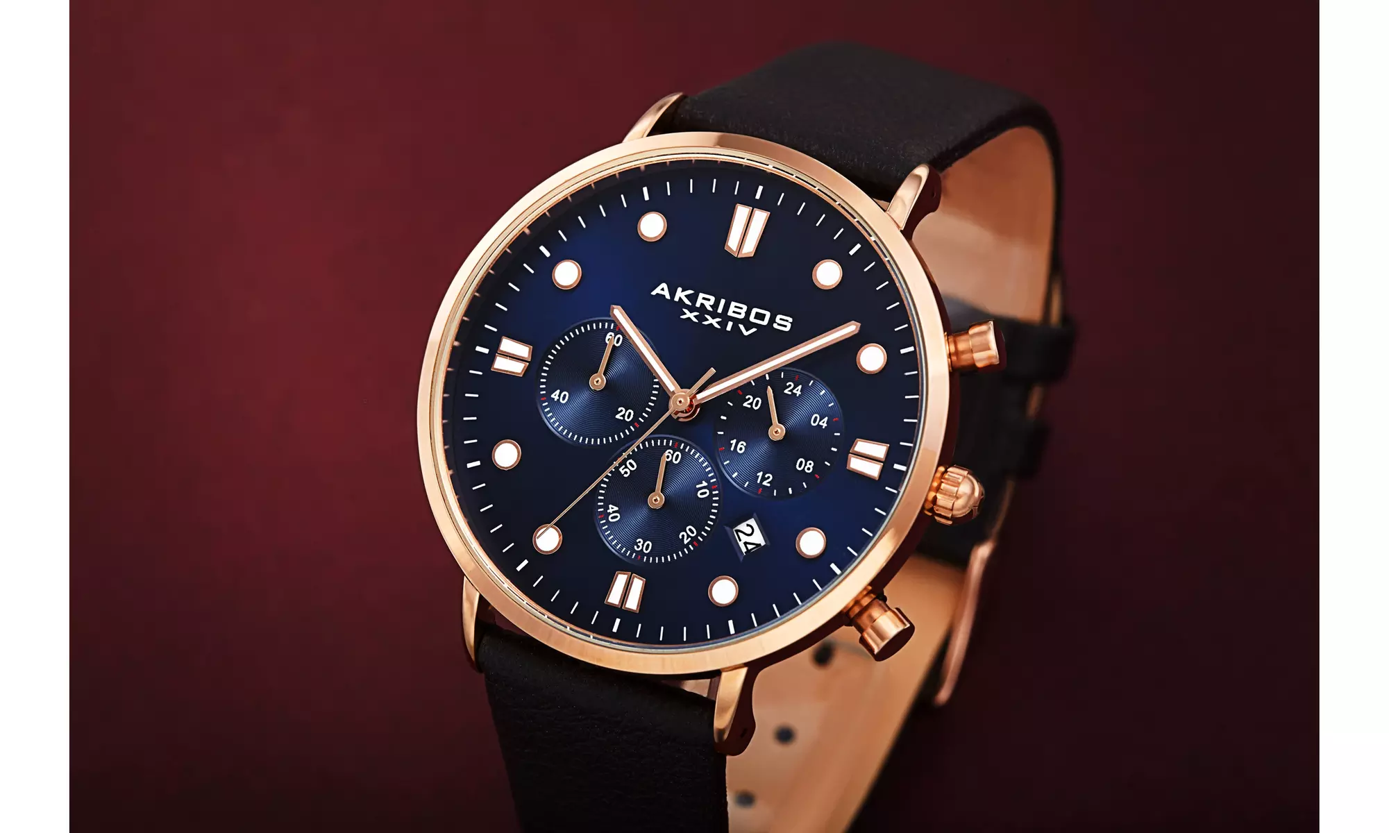 Men's Akribos XXIV Multi-Function Chronograph  Genuine Leather Strap Watch - Primary Image