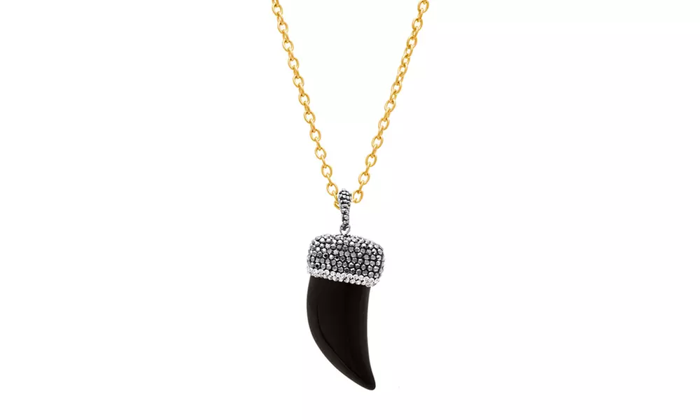 Stainless Steel Crystal Marcasite Horn Pendant Necklace - Primary Image