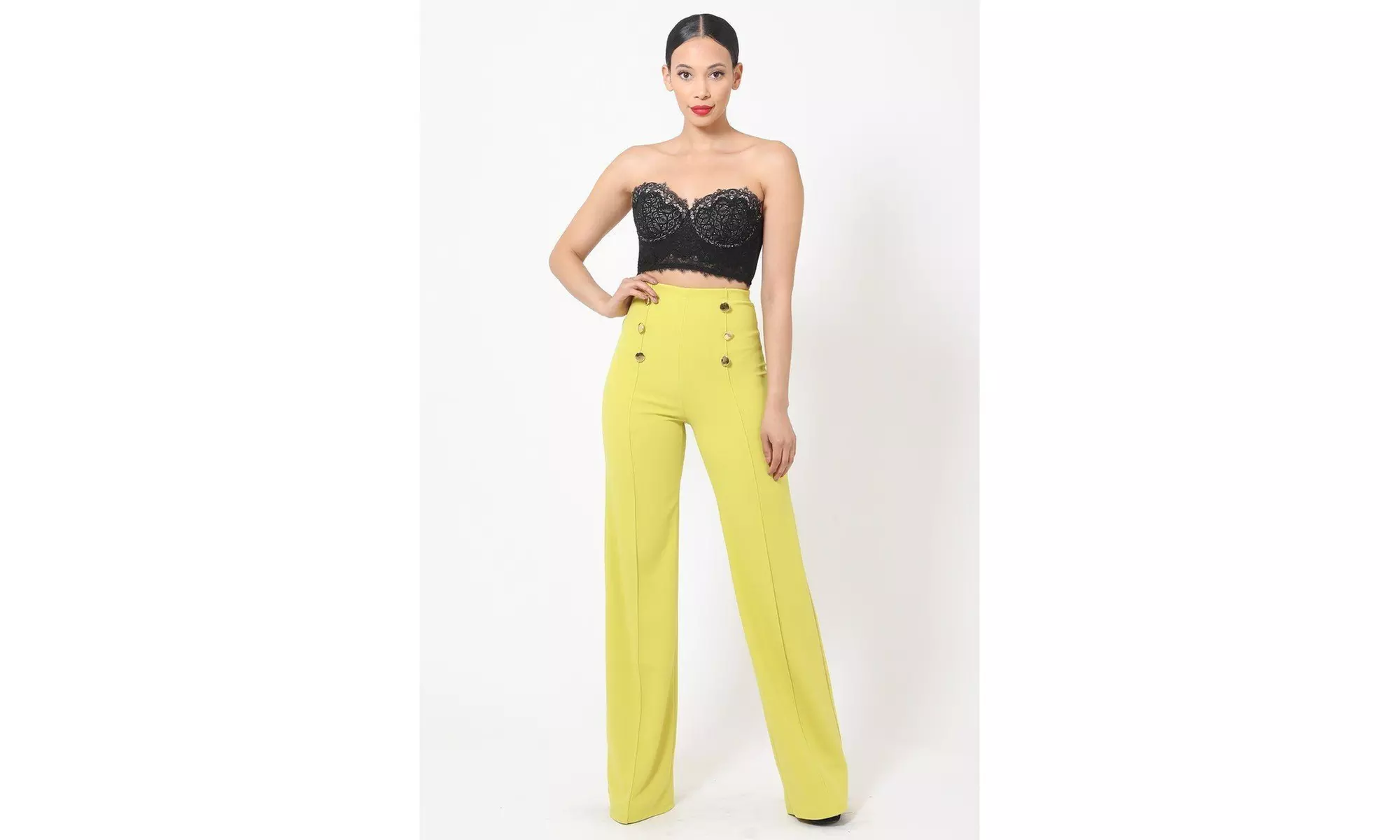 High-waist Crepe Pants With Buttons - Primary Image