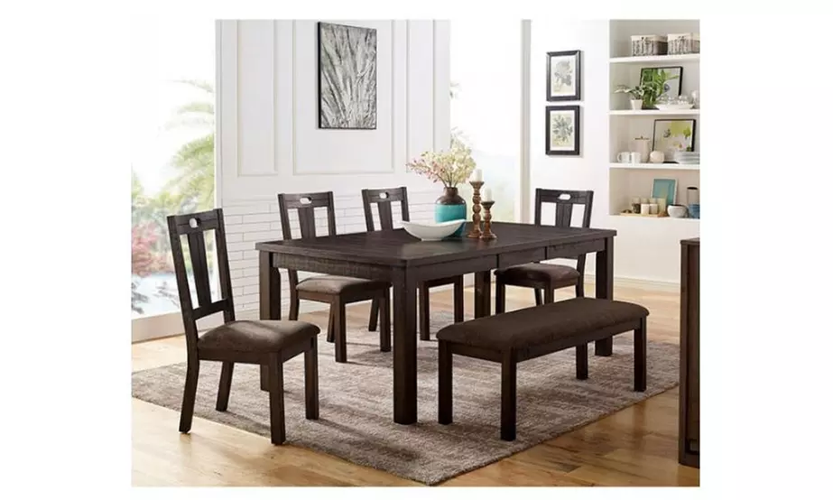 Basel 6 Pieces Rustic Style Dining Room Set in Walnut/Ash Brown - Primary Image