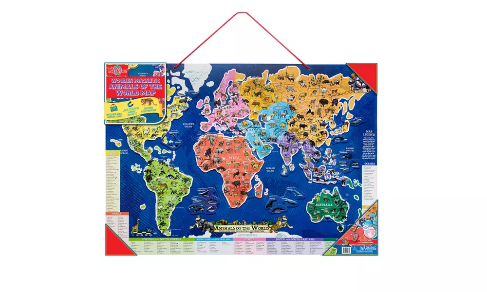 T.S. Shure Wooden Magnetic Animals of the World  Map - Second Medium