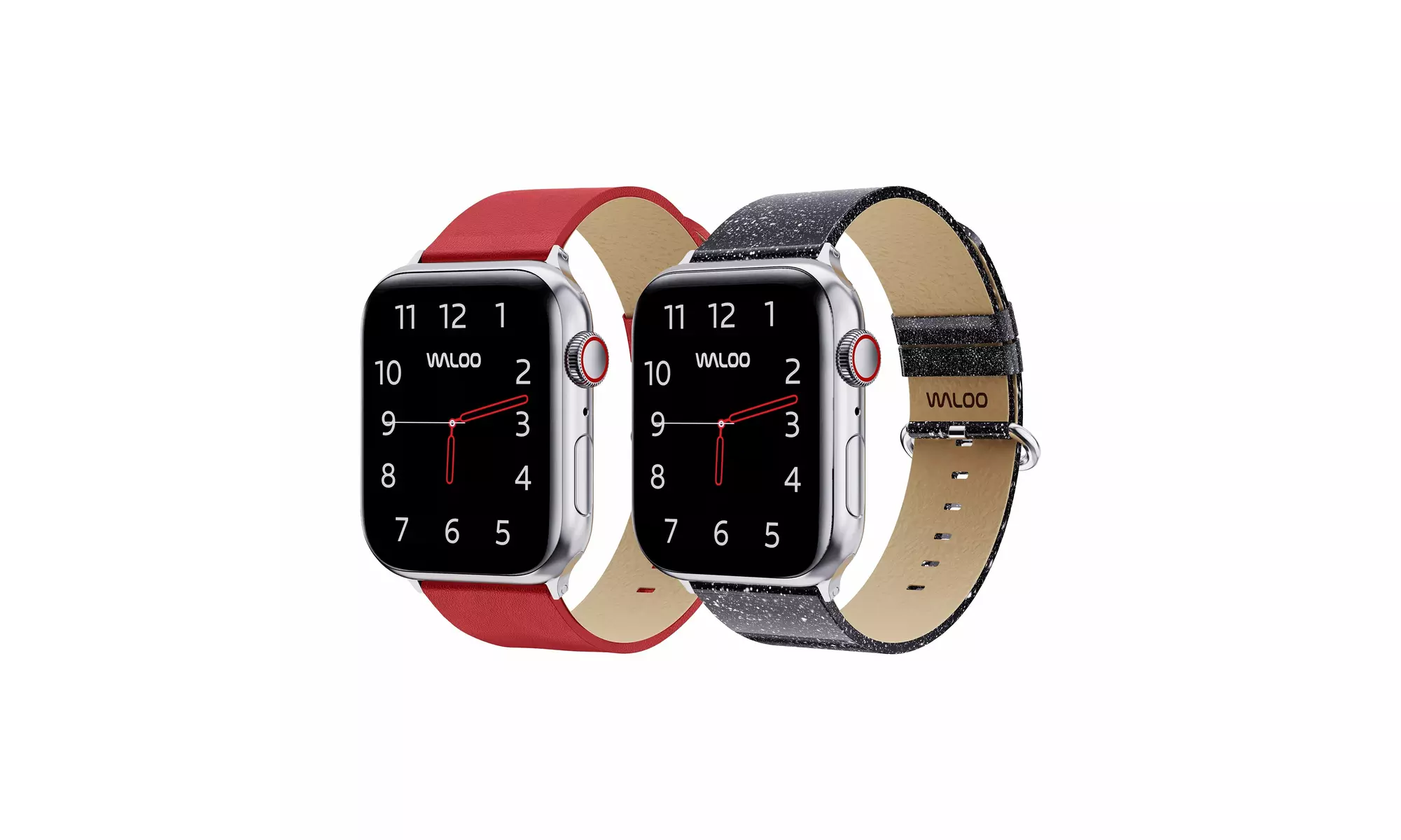 Waloo 2-Pack Leather Grain and Shiny Brilliance Apple Watch Bands