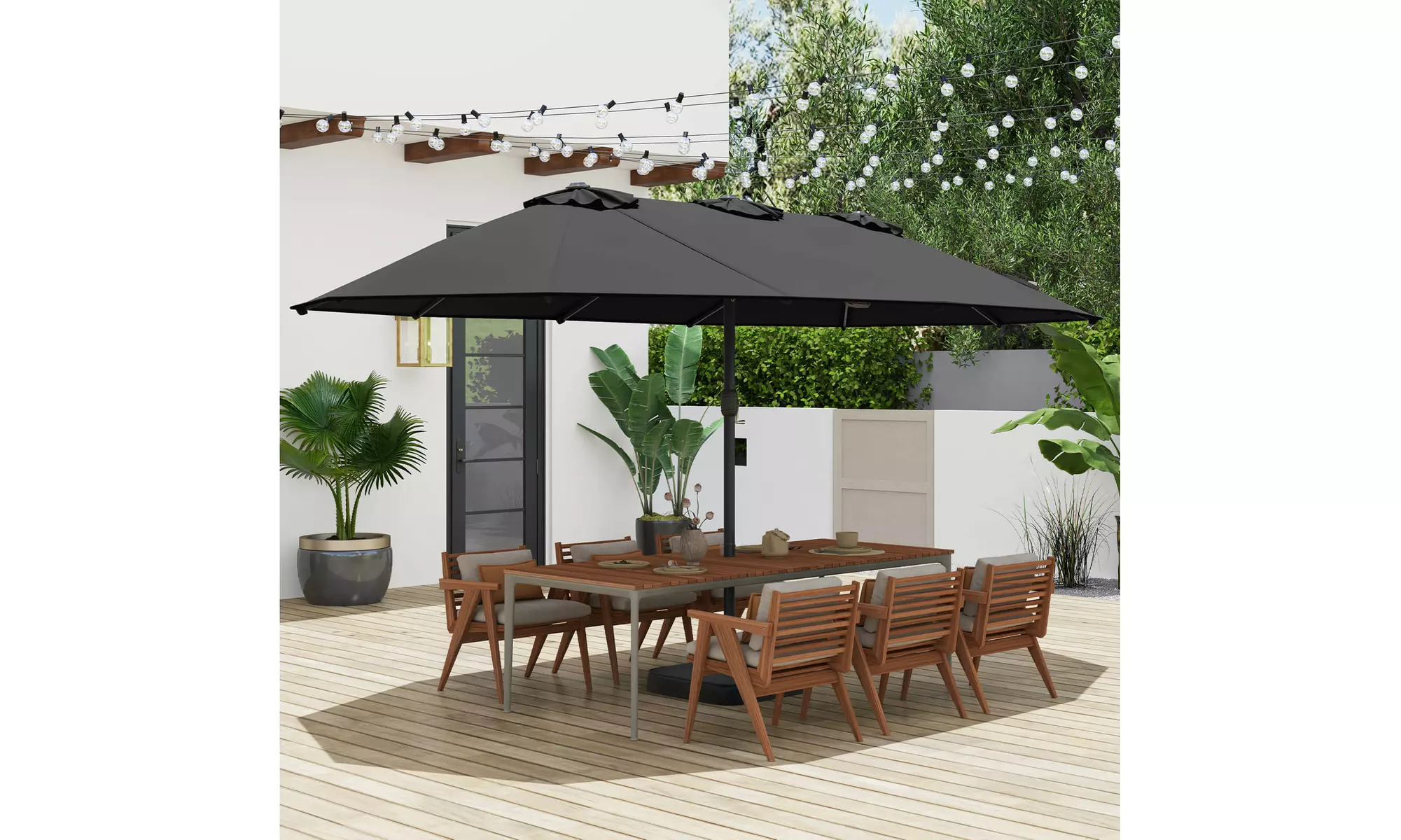 15FT Double-Sided Twin Patio Umbrella Sun Shade Outdoor Crank Market