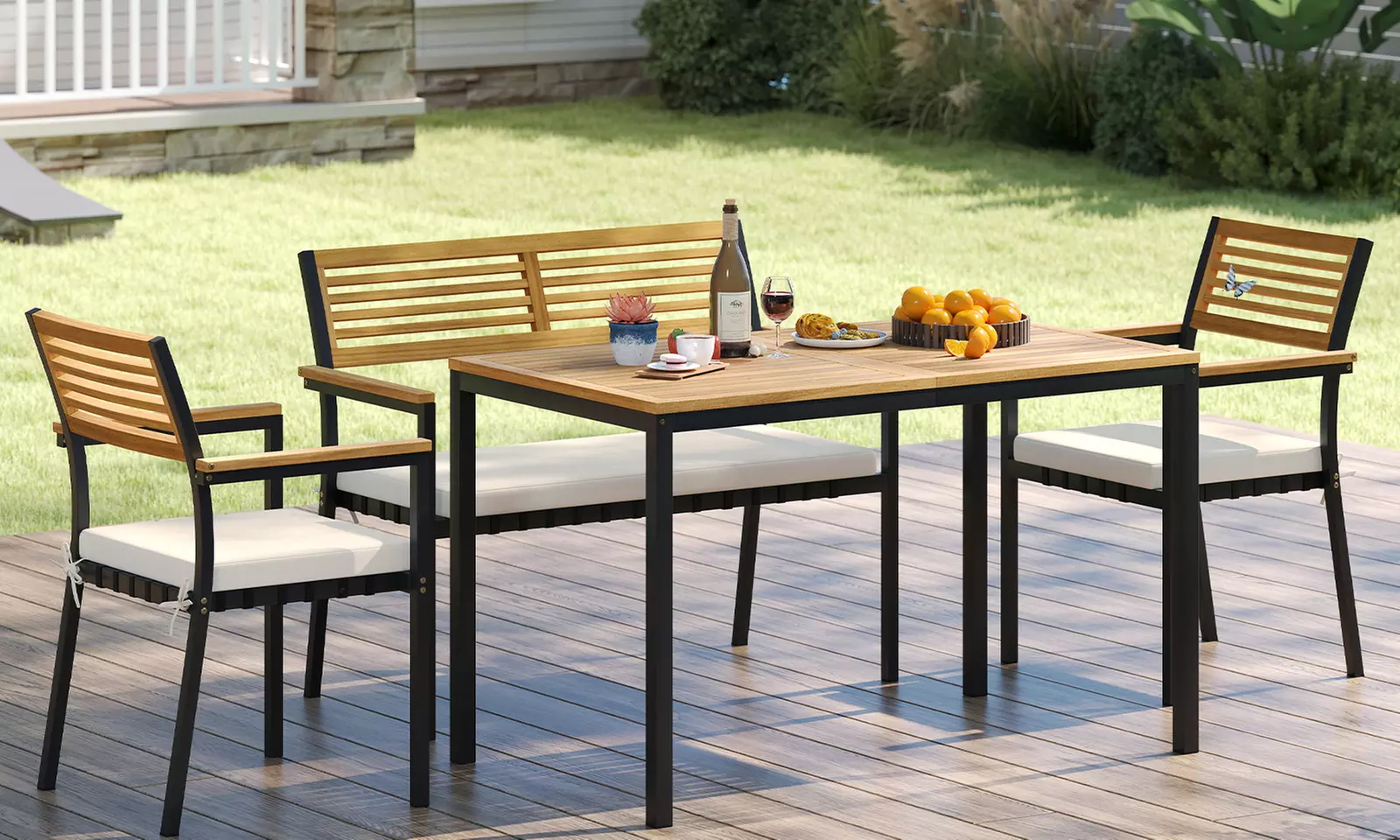 Costway Four-Piece Patio Furniture Set with Acacia Wood & Metal Frame