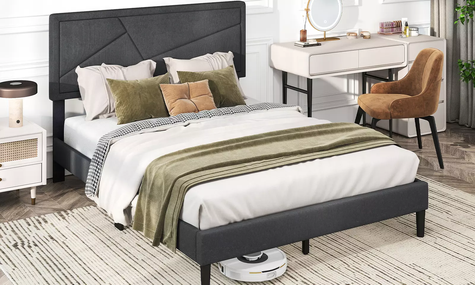 Costway Bed Frame with High Headboard and Wooden Slats