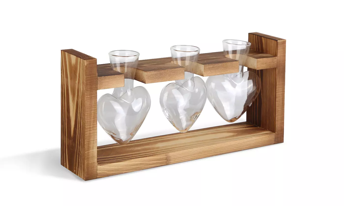 iMounTEK Glass Bulb Terrarium Propagation Station with 3 Vases and Wood Stand