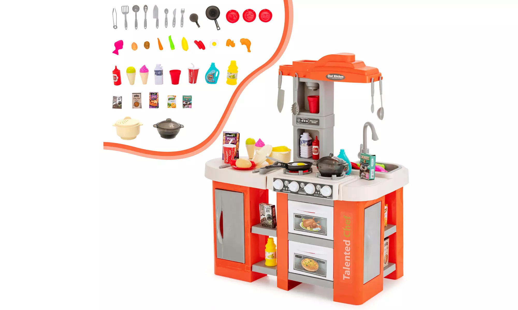 Costway Play Kitchen Set 67 PCS Kitchen Toy For Kids W/Food &Realistic Lights - Primary Image