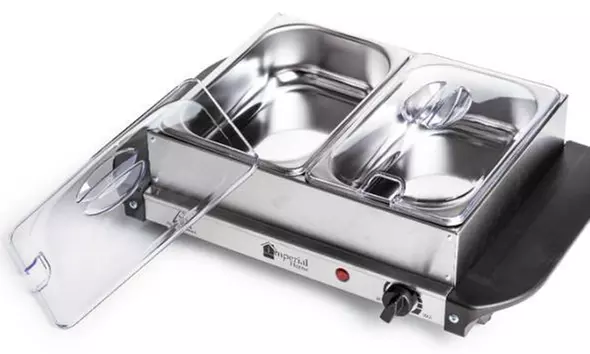 Stainless Steel Buffet Food Warmer Double Server Tray -Chafing Tray (1.5QT Each) - Second Medium