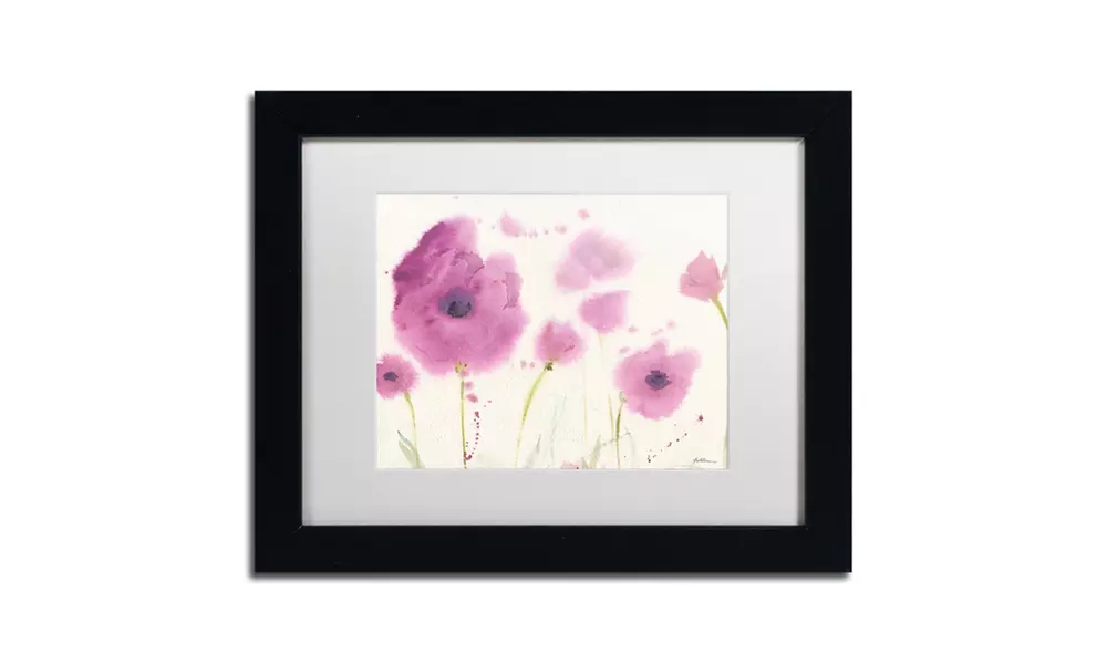 Sheila Golden 'Purple Poppies' Matted Black Framed Art - Primary Image