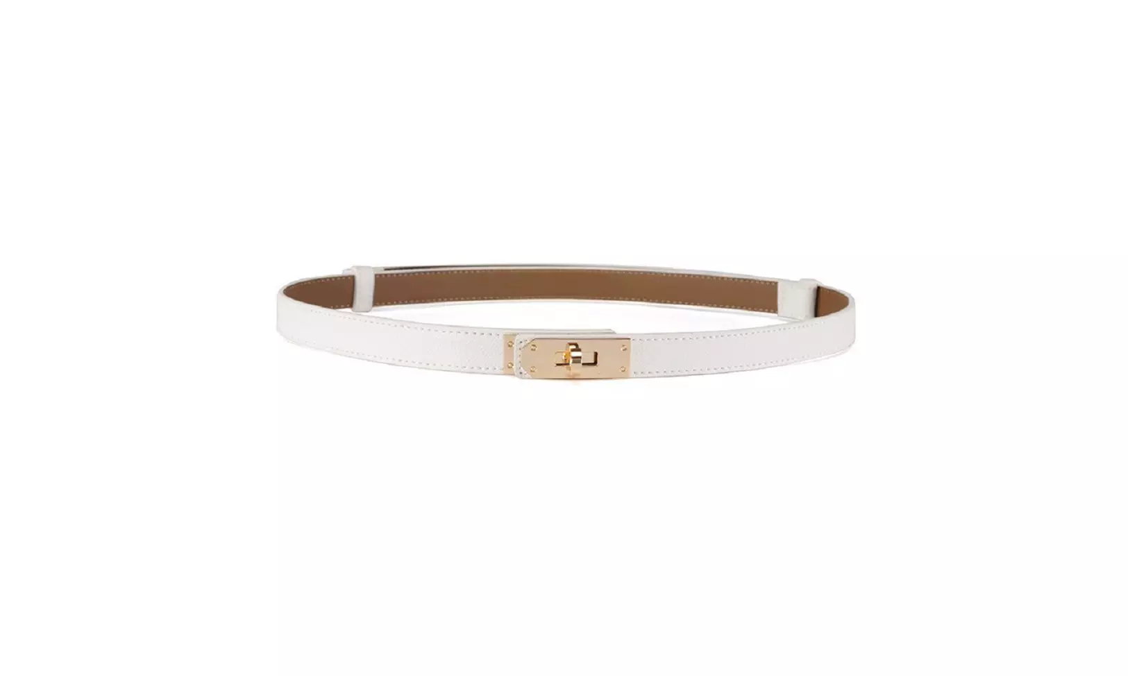 Women's Skinny Leather Adjustable Belt with Turn Lock Buckle