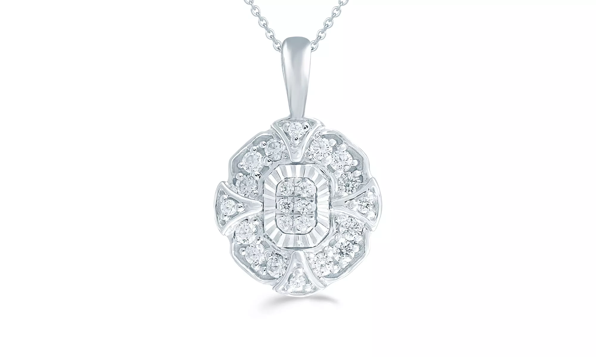 1/5CT TW Diamond Emerald Cluster Pendant in Sterling Silver by Fifth and Fine - Primary Image