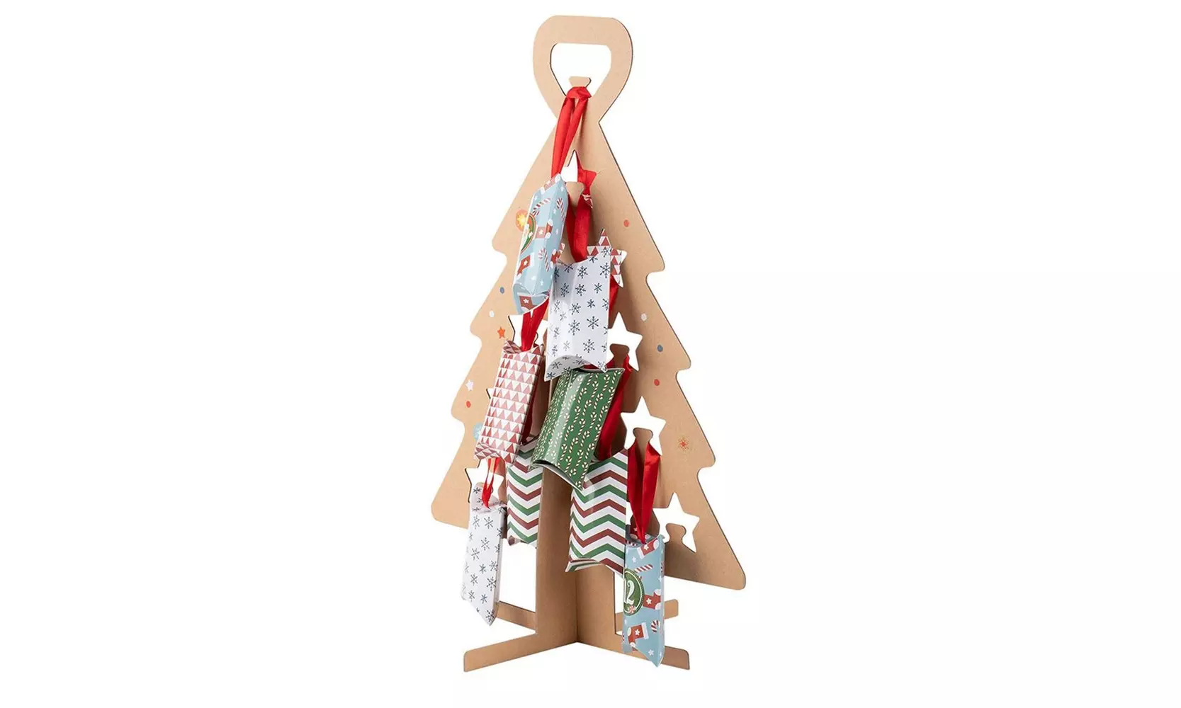 Kraft Standing Cardboard Advent Christmas Tree Calendar Set with 24 Gift Boxes - Second Medium