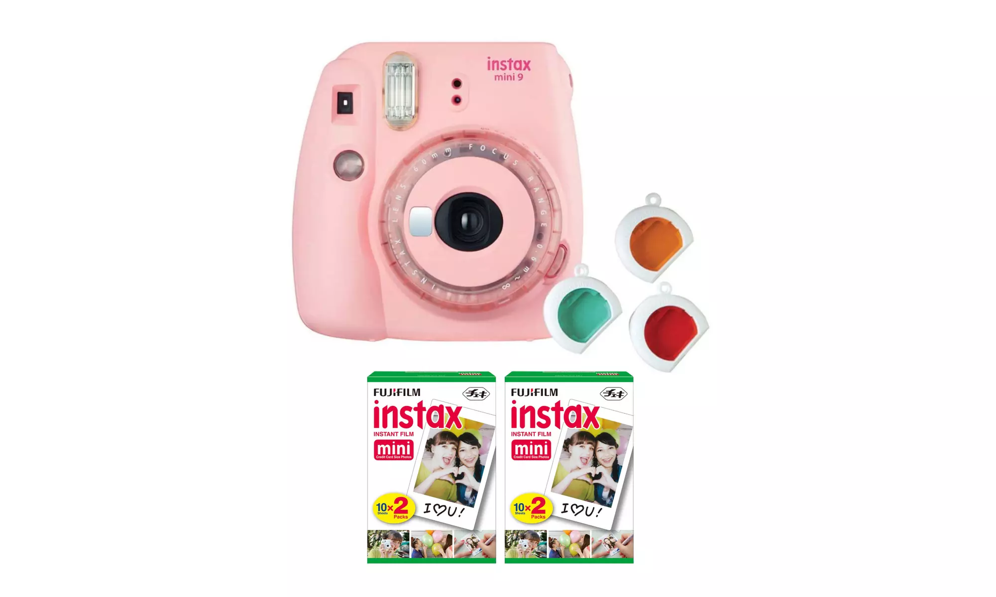 Fujifilm instax Mini 9 Instant Camera (Pink w/ Clear Accents) & 2 Twin Film Pack - Primary Image