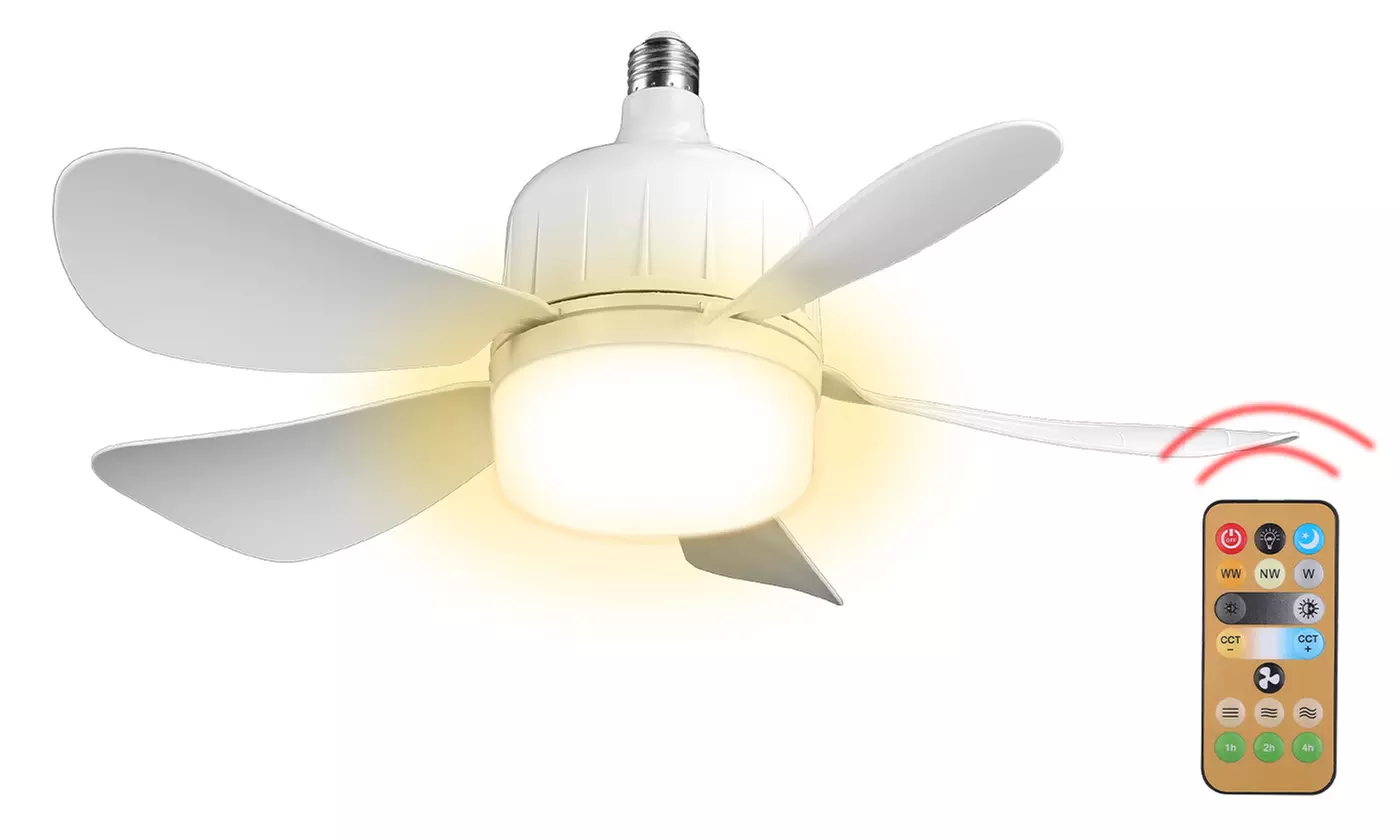 iMounTEK 2-in-1 Socket Ceiling Fan Light with Remote, Dimmable LED & Timer