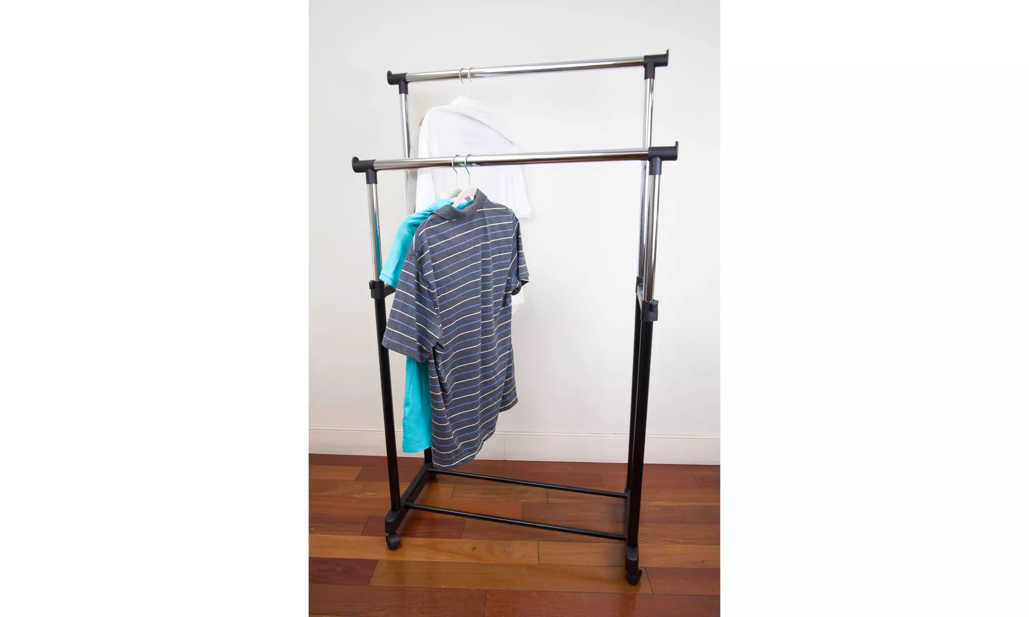 Heritage Houseware Chrome Plated Steel Double Garment Rack, Black - Second Medium