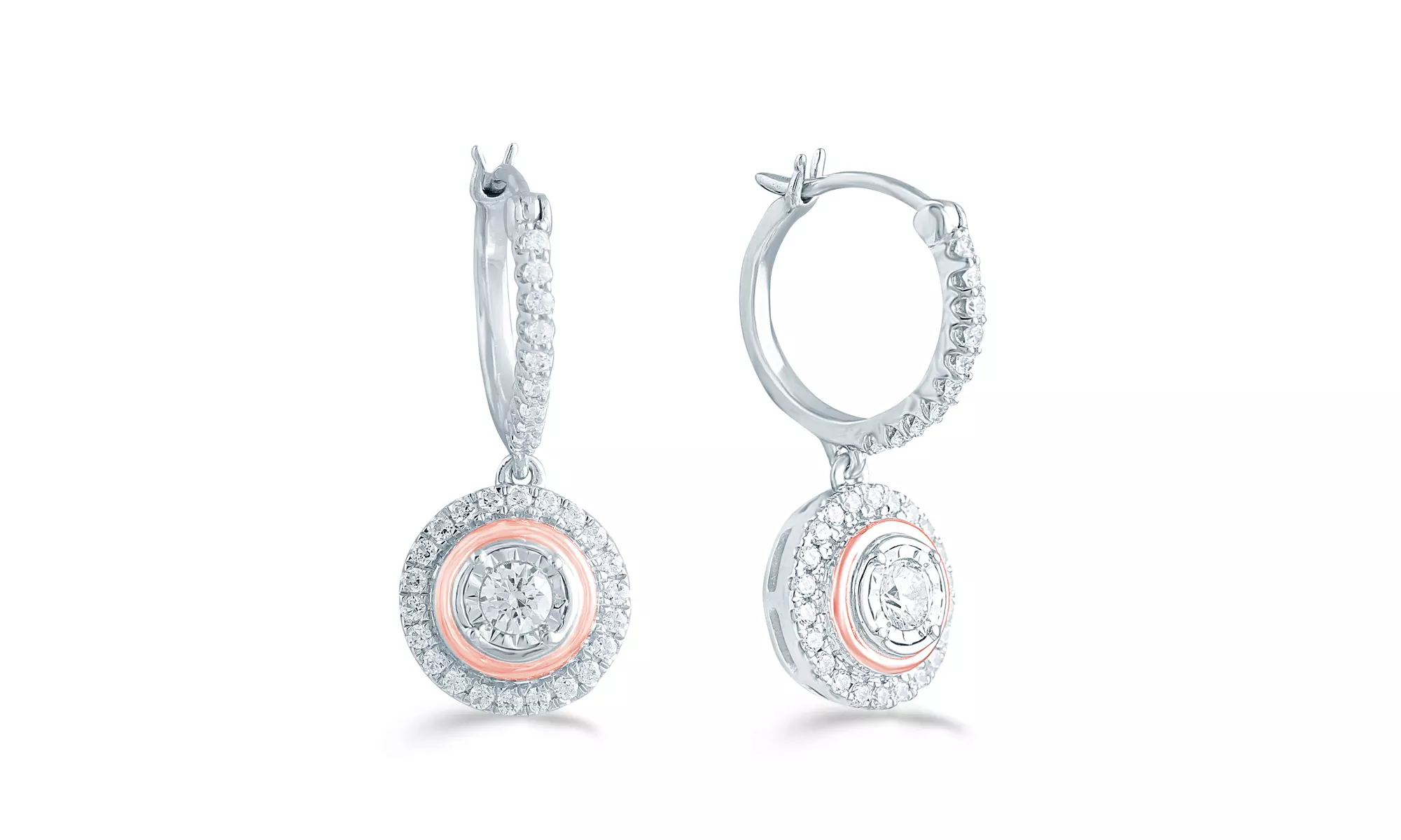 1/2Ct TW Dia Round Halo Earring in Silver & 14k-RG plating by Fifth and Fine