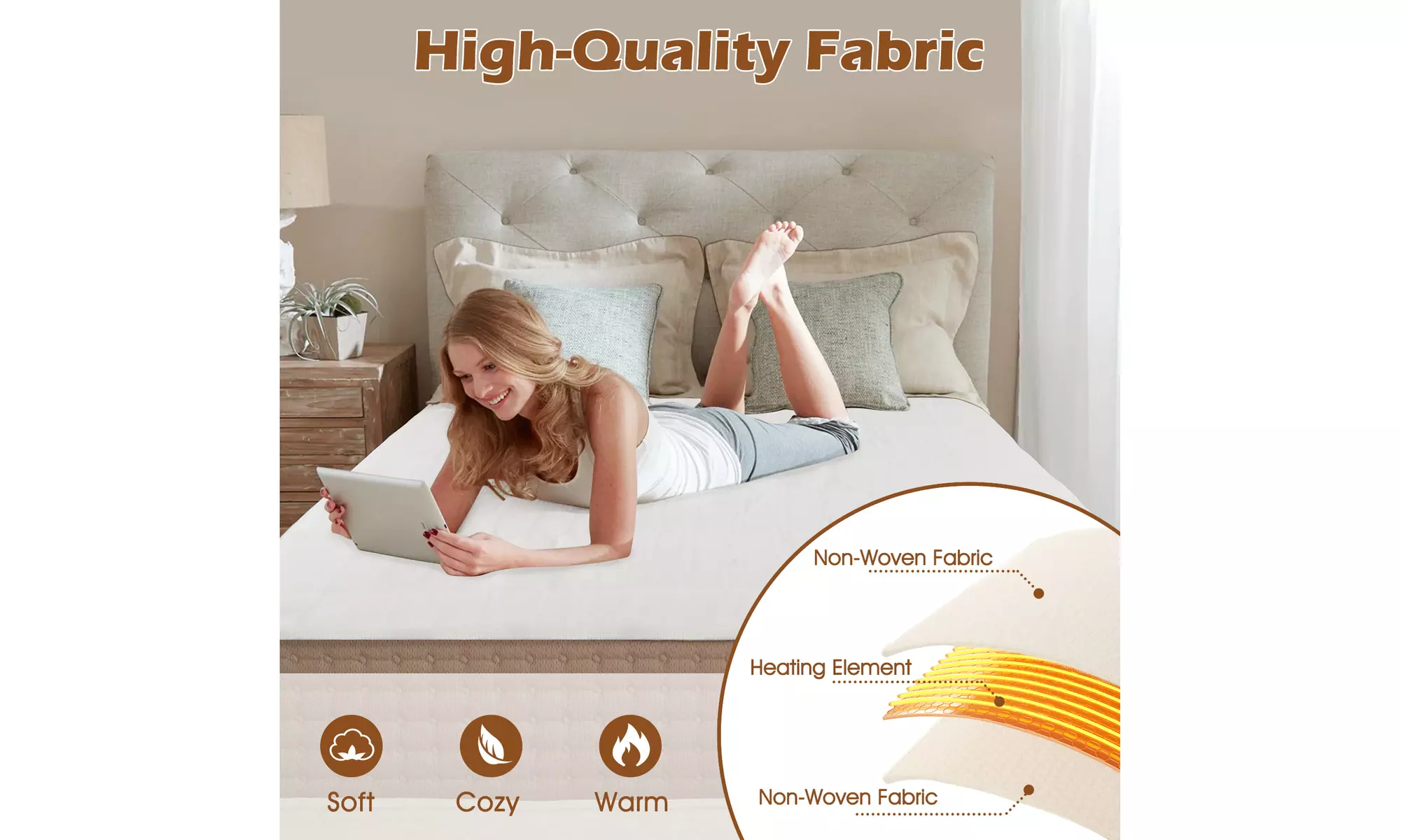 Costway Machine Washable Electric Bed Warmer W/ Overheat Protection