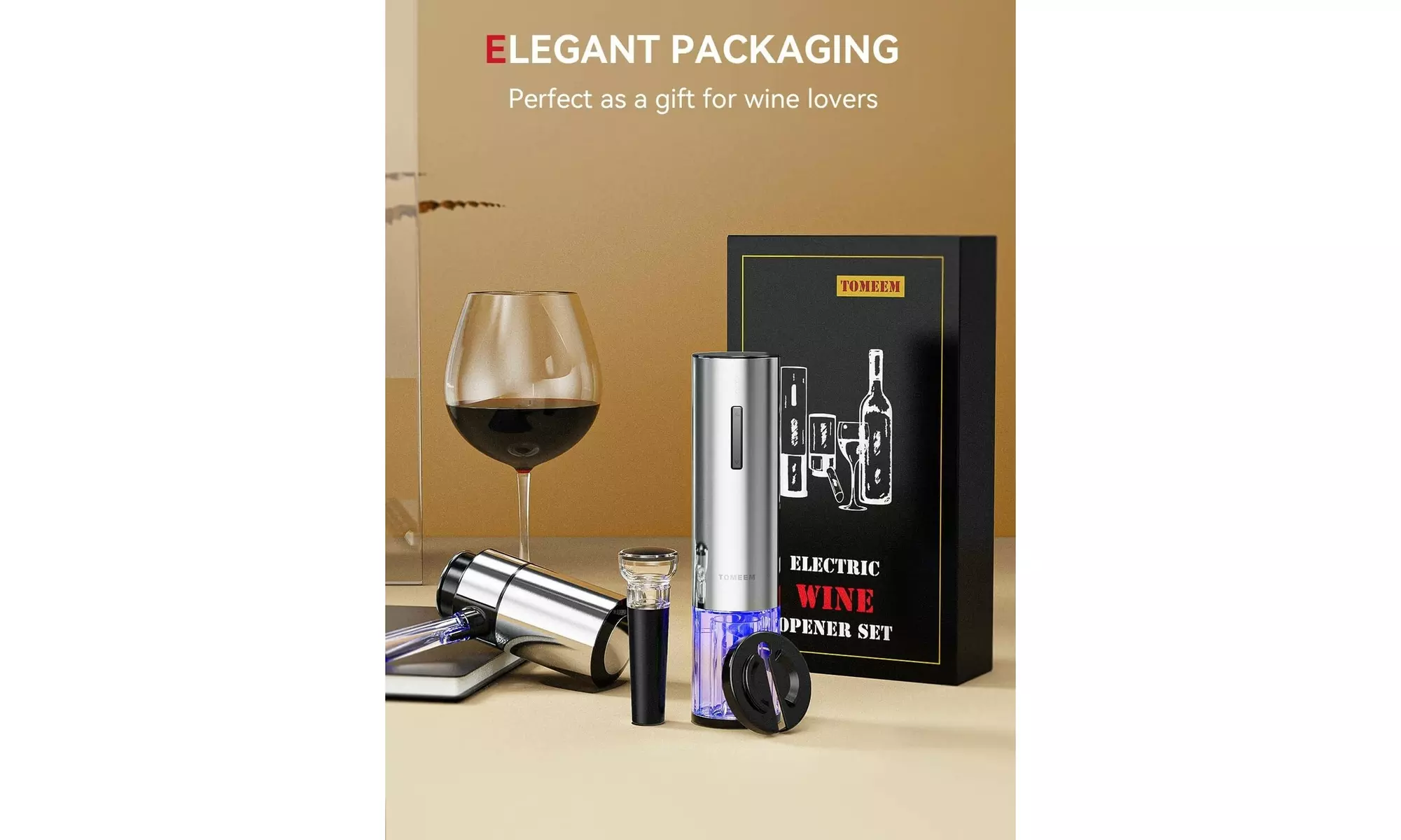 Tomeem Electric Wine Opener Gift Set with Aerator, Stoppers & Foil Cutter