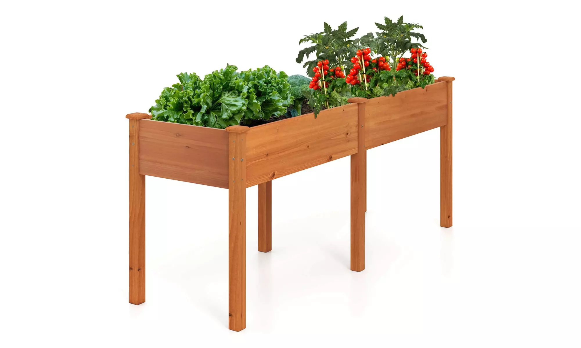 Costway Outdoor Raised Garden Bed with Legs Wood Planter Box with Divider Panel